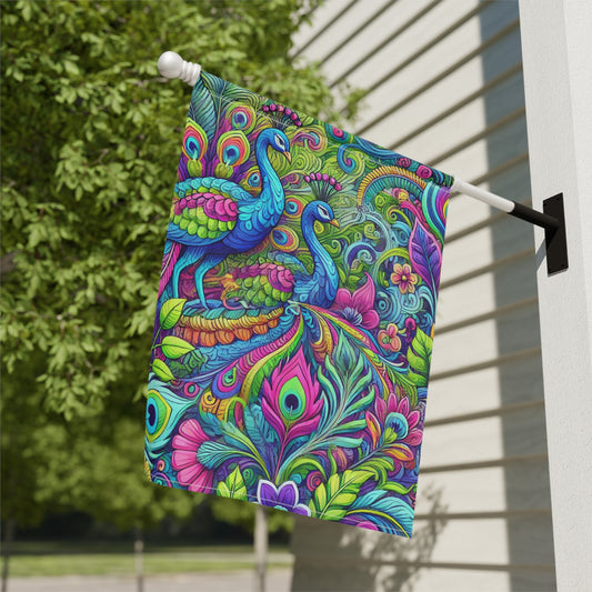 Tropical Garden Flag - Perfect for Outdoor Decor / Rainforest Peacock Pop