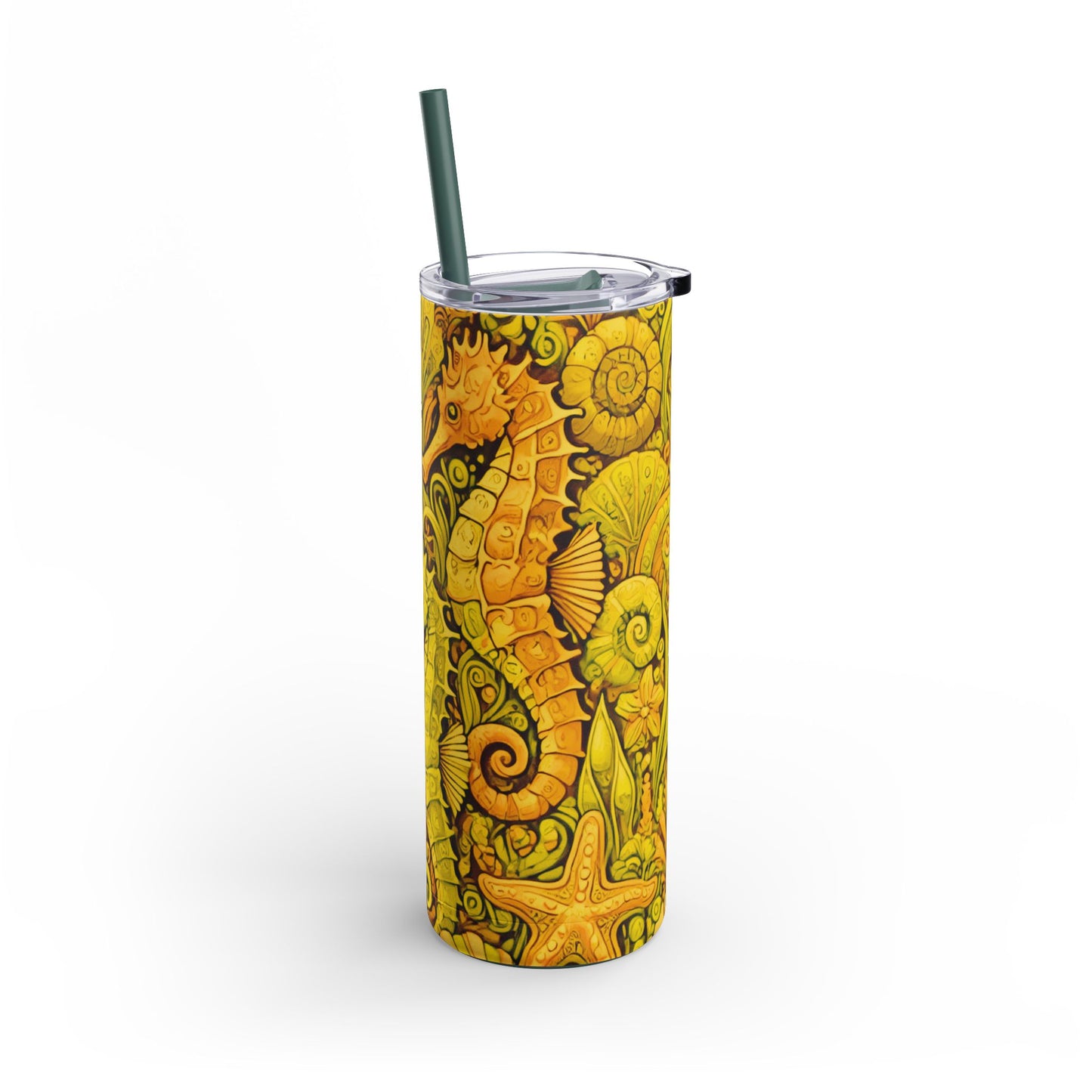 20oz Matte Stainless Steel Tumbler, Many Lid Colors - Stylish Travel Cup - Seahorse Trio/Yellow