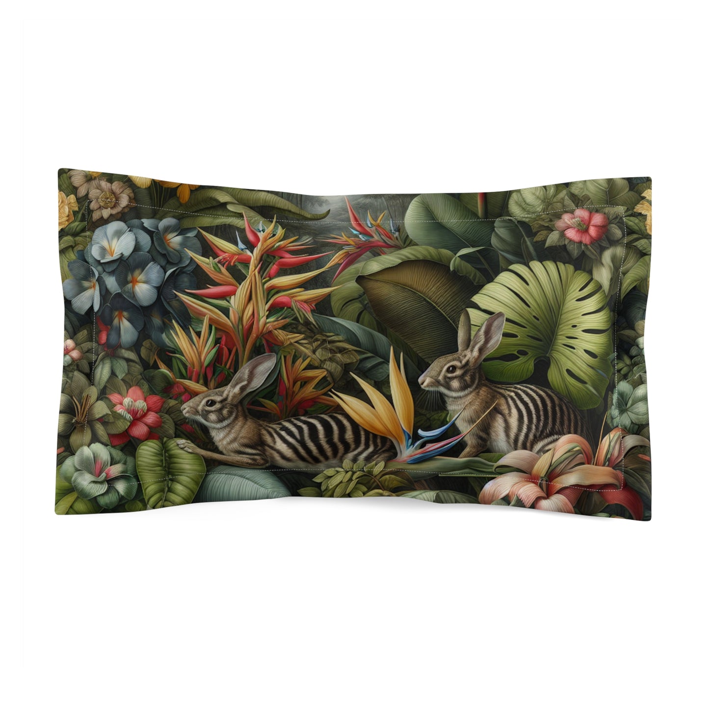 Microfiber Pillow Sham | Tropical Vibes for Relaxation / Rainforest Rabbit Outing