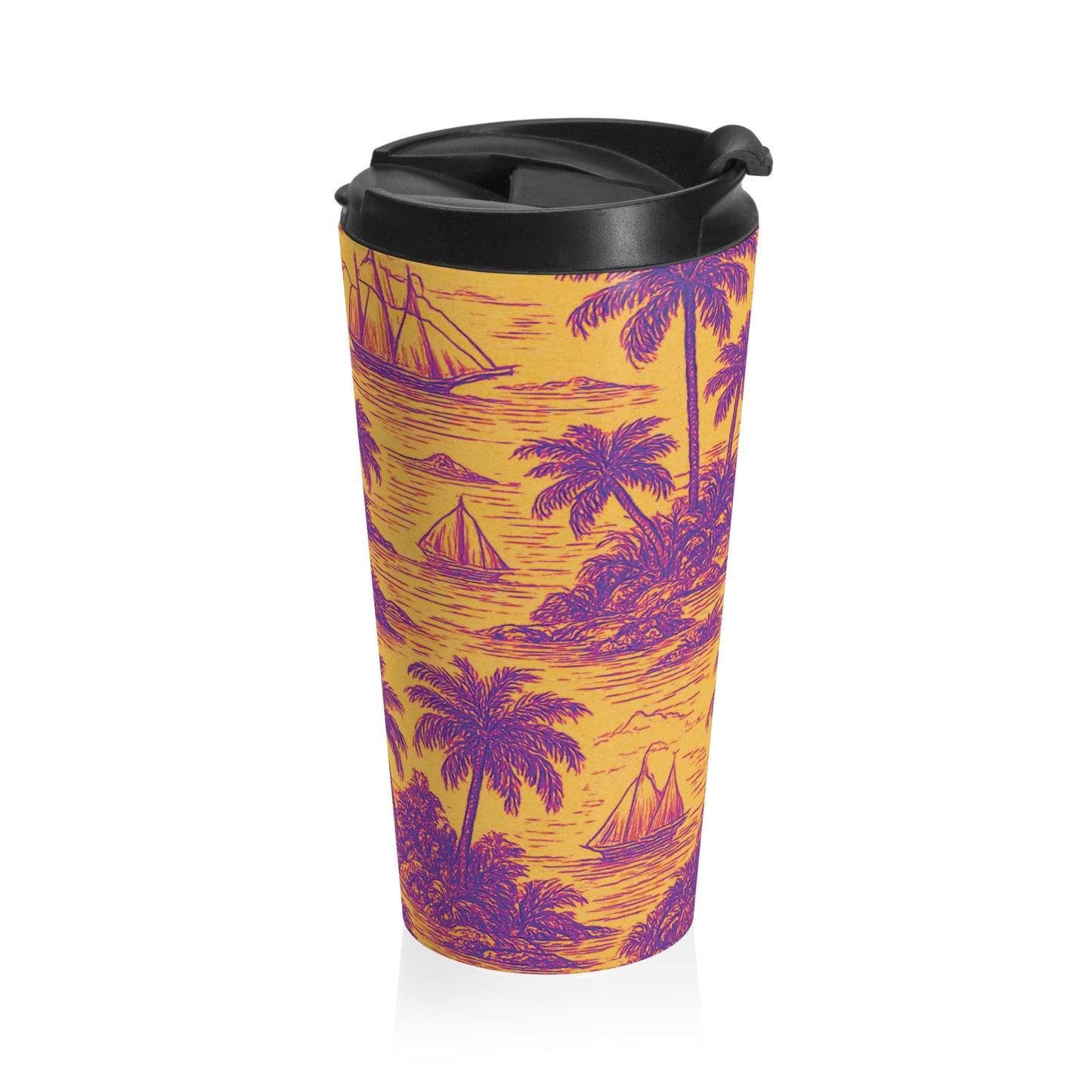 15 oz. Stainless Steel Travel Mug / Faraway Trip Toile, Orange