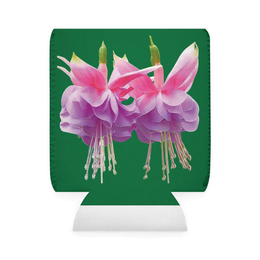Two Pink Fuschias/Dark Green Cooler Sleeve - Perfect for Outdoor Picnics