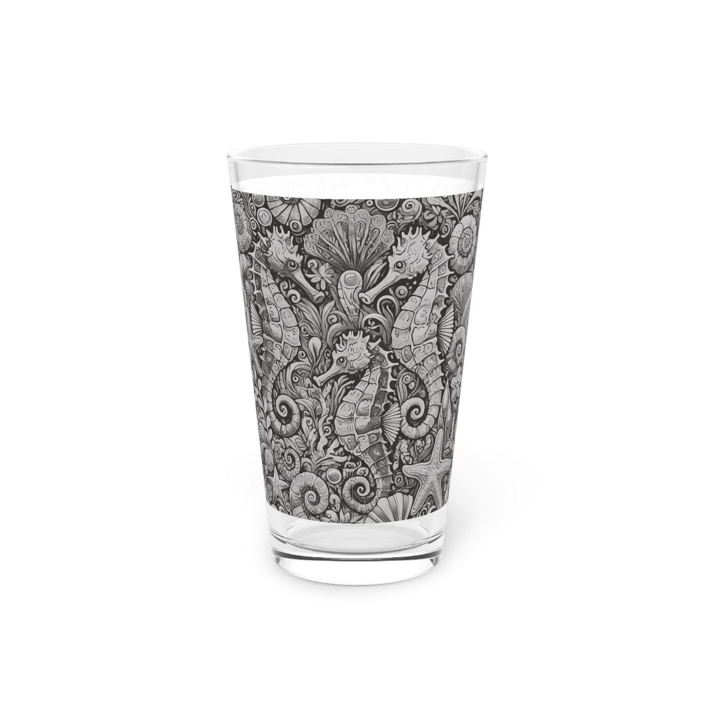 Pint Glass, 16oz - Seahorse Trio Noir