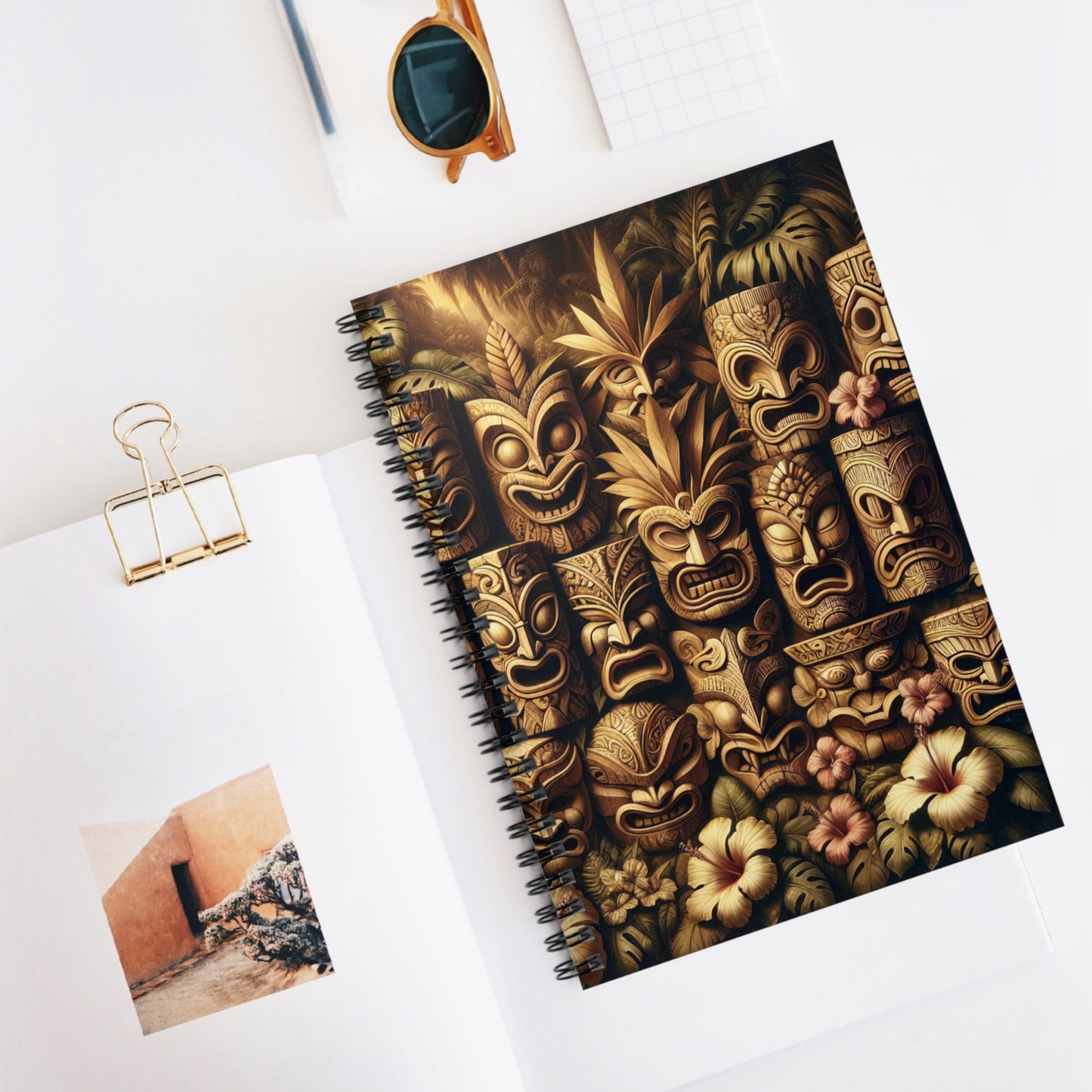 Tropical Vibes Spiral Notebook - Ruled Line for Creative Souls / Tiki Totem Faces