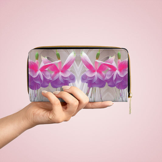 Tropical Zipper Wallet, Faux Leather / Vibrant Clutch / Kaeido Gothic Two Fuchsias