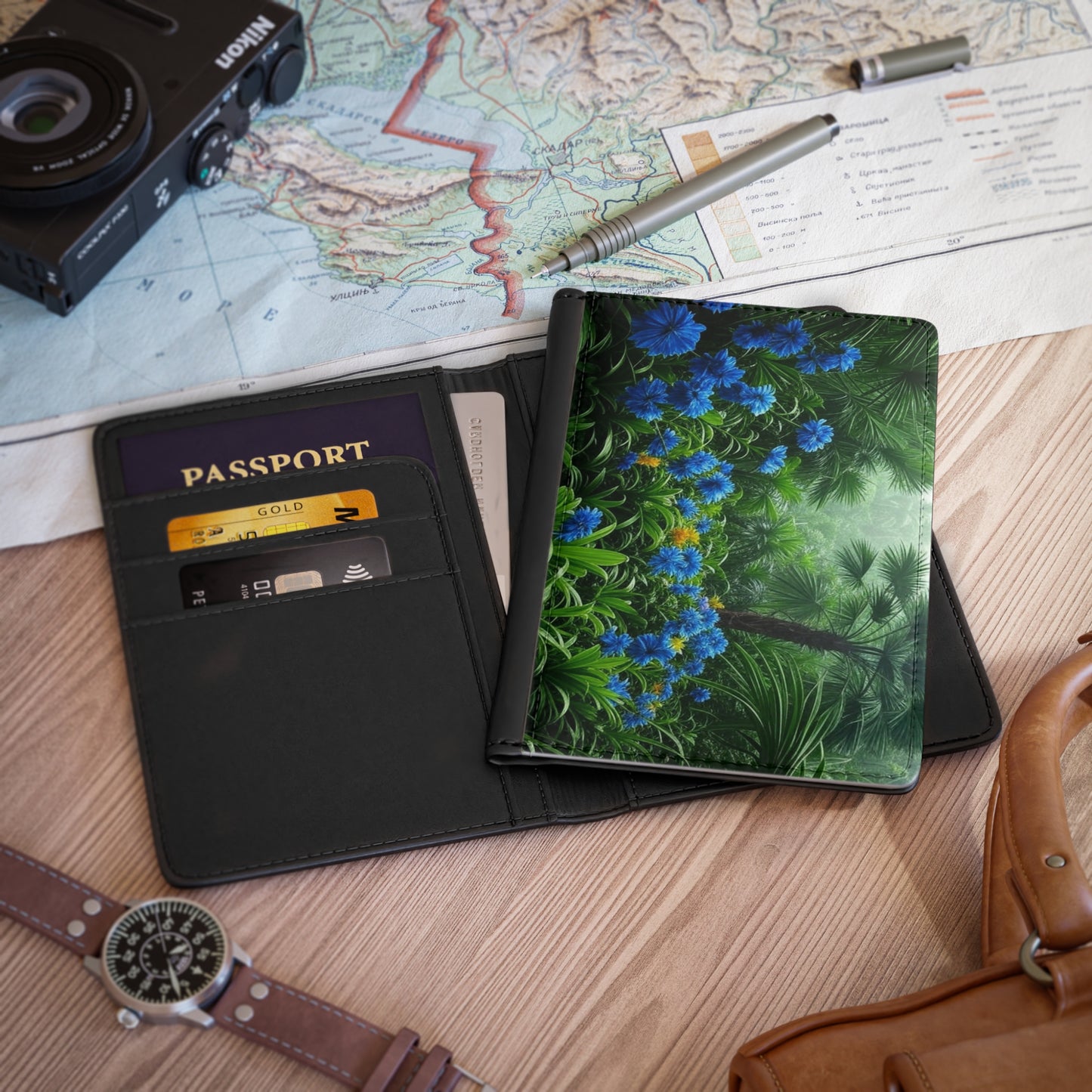 Tropical Passport Cover, Faux Leather - RFID blocking for travel security / After a Rainforest Rain