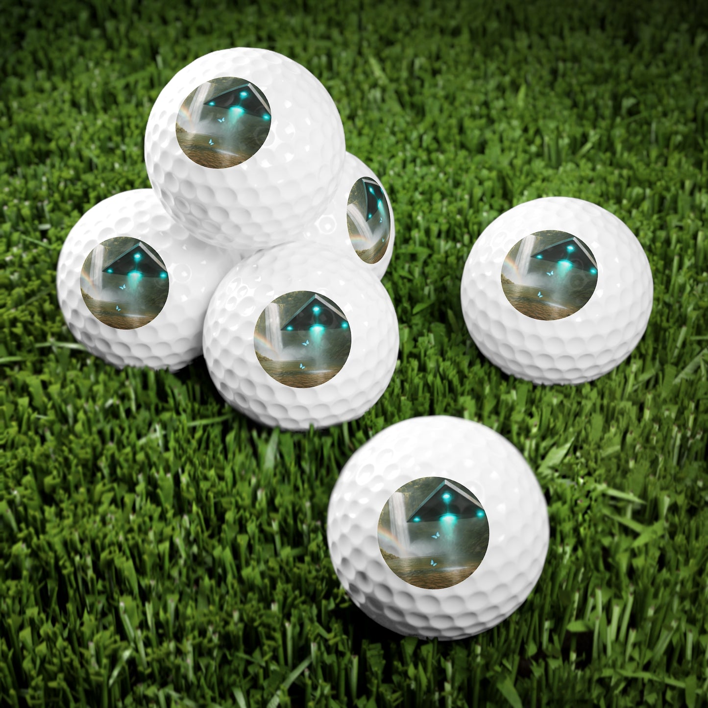 Tropical-Themed Golf Balls, 6pcs - Perfect Gift for Golf Enthusiasts / UFO and Waterfall