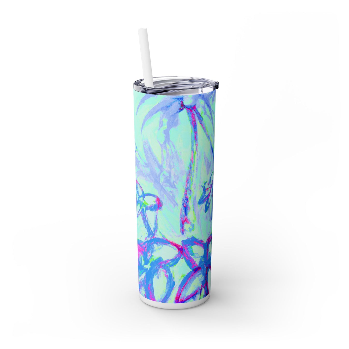 20oz Skinny Matte Tumbler with Straw, Stainless Steel / Tropical Doodles, Blue