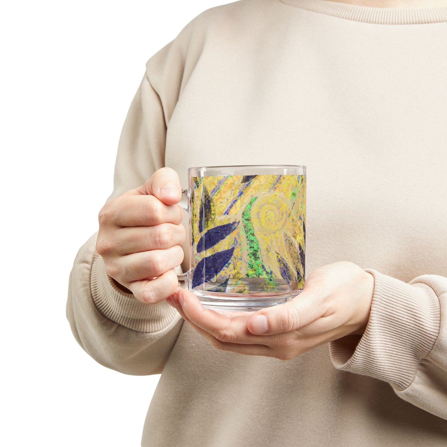 Tropical Glass Mug - 10oz Coffee Cup / Amazon Whimsy Yellow