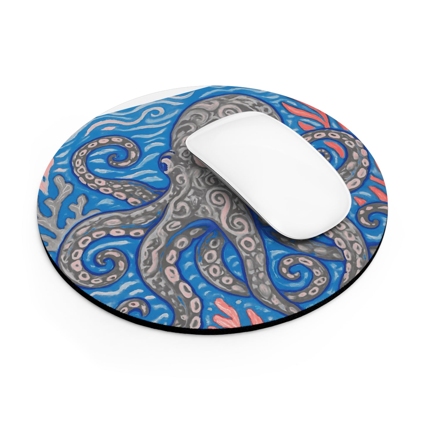 Tropical Mouse Pad, 2 Shapes - Beach Vibes for Home Office & Gamer / Octopus Kraken Joe, Slate