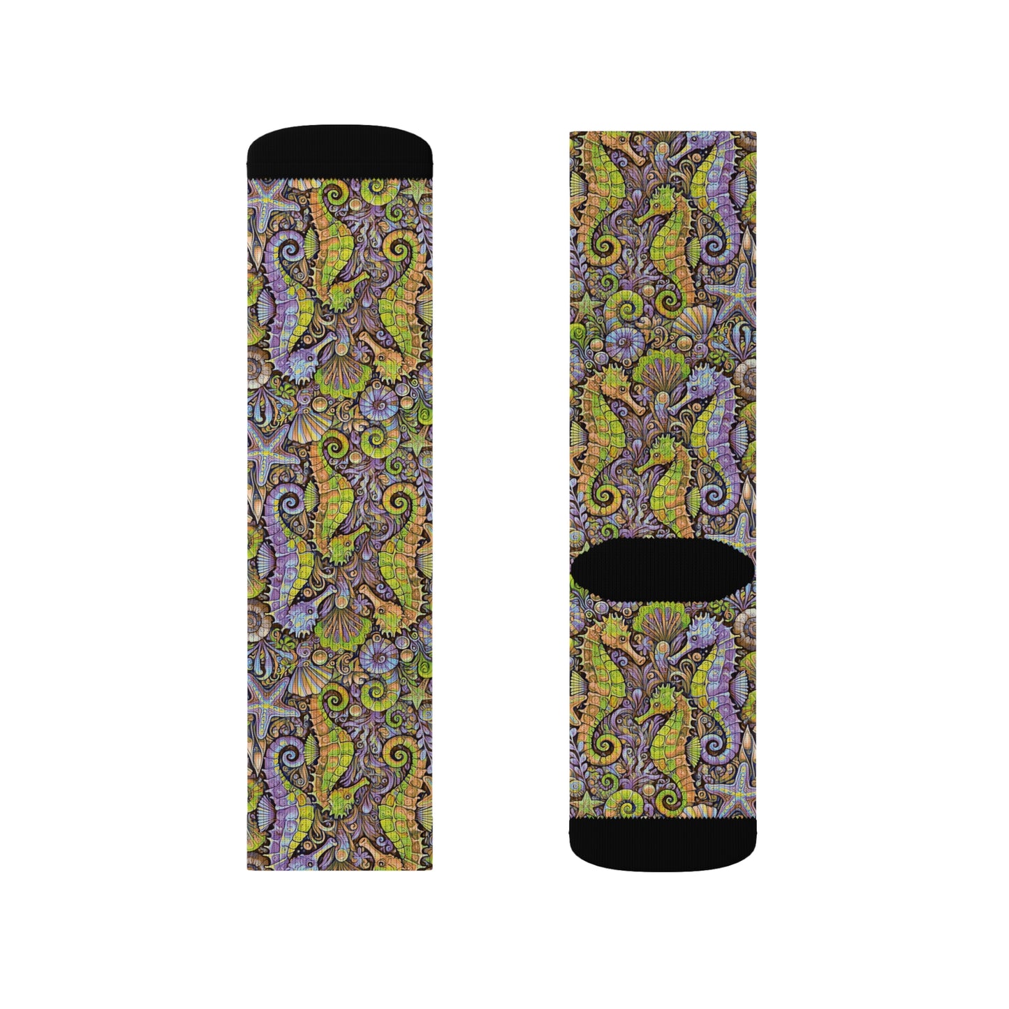 Seahorses/Purple Sublimation Fleece-Lined Socks - Colorful Tropical Design