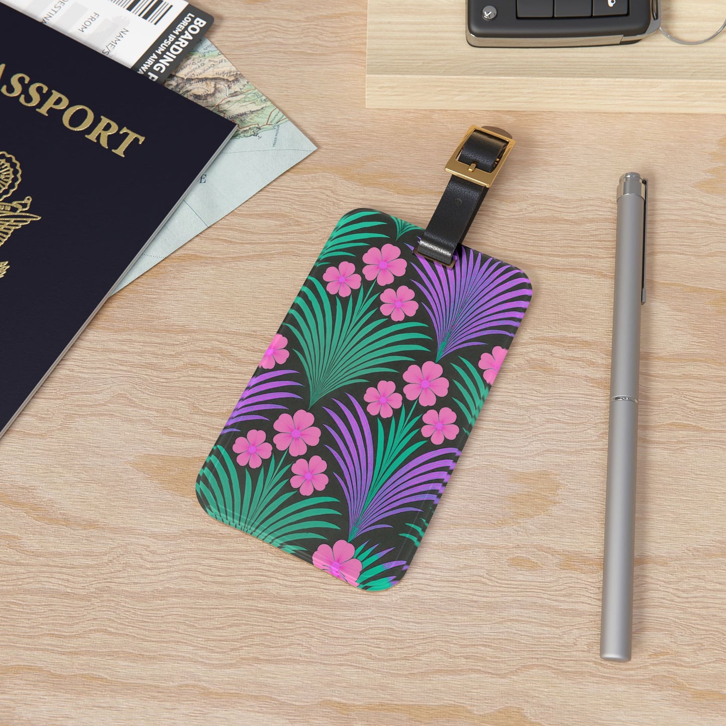 Luggage Tag - Midnight Hibiscus Deco/Pink