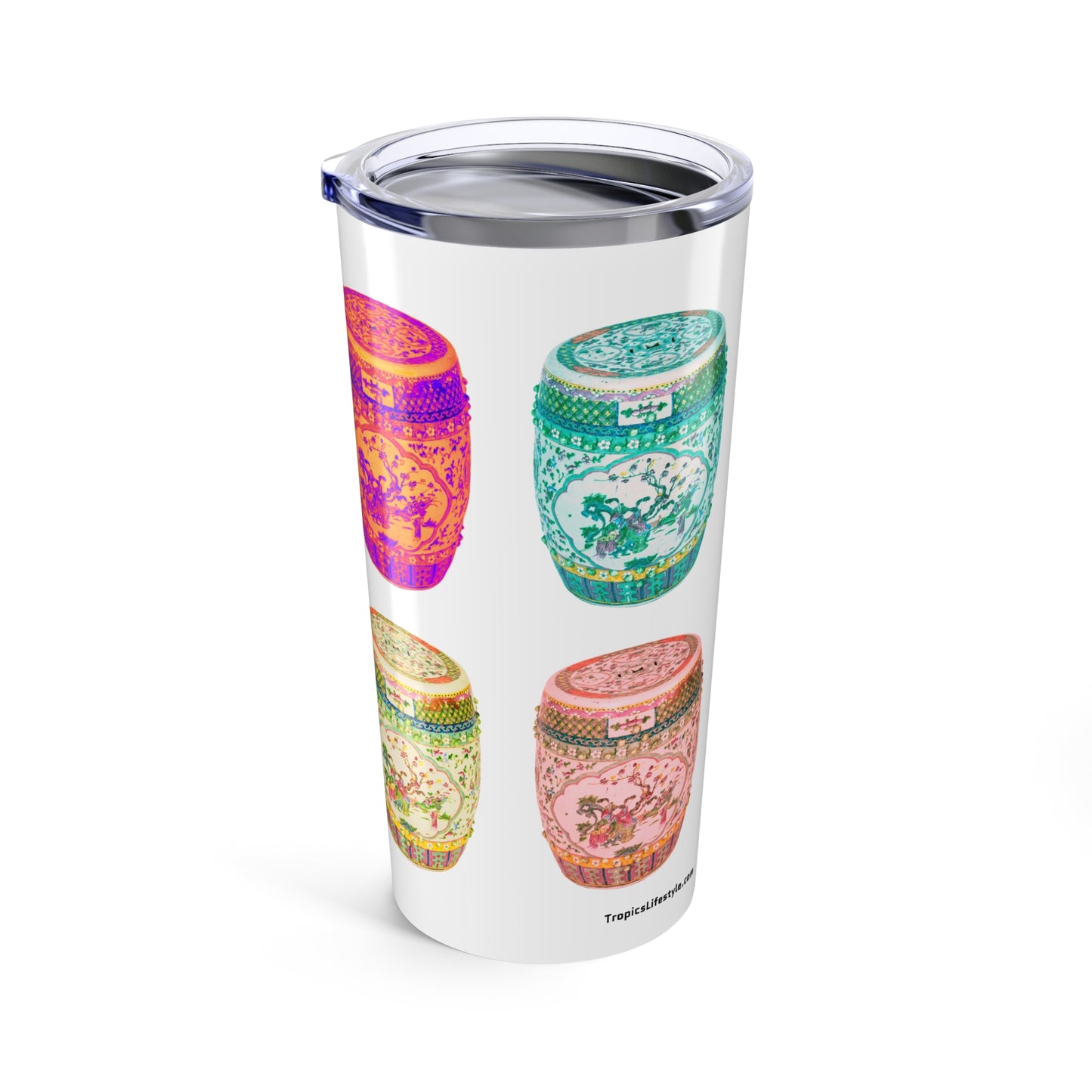 Tumbler 20oz - Pop Art Porcelain Stools, White