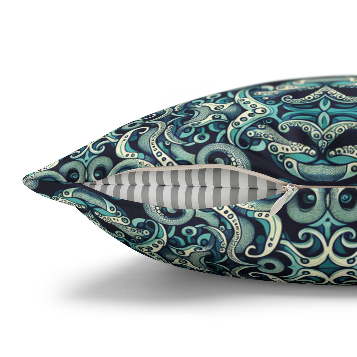 Faux Suede Square Pillowcase - Twisted Aqua Octopus