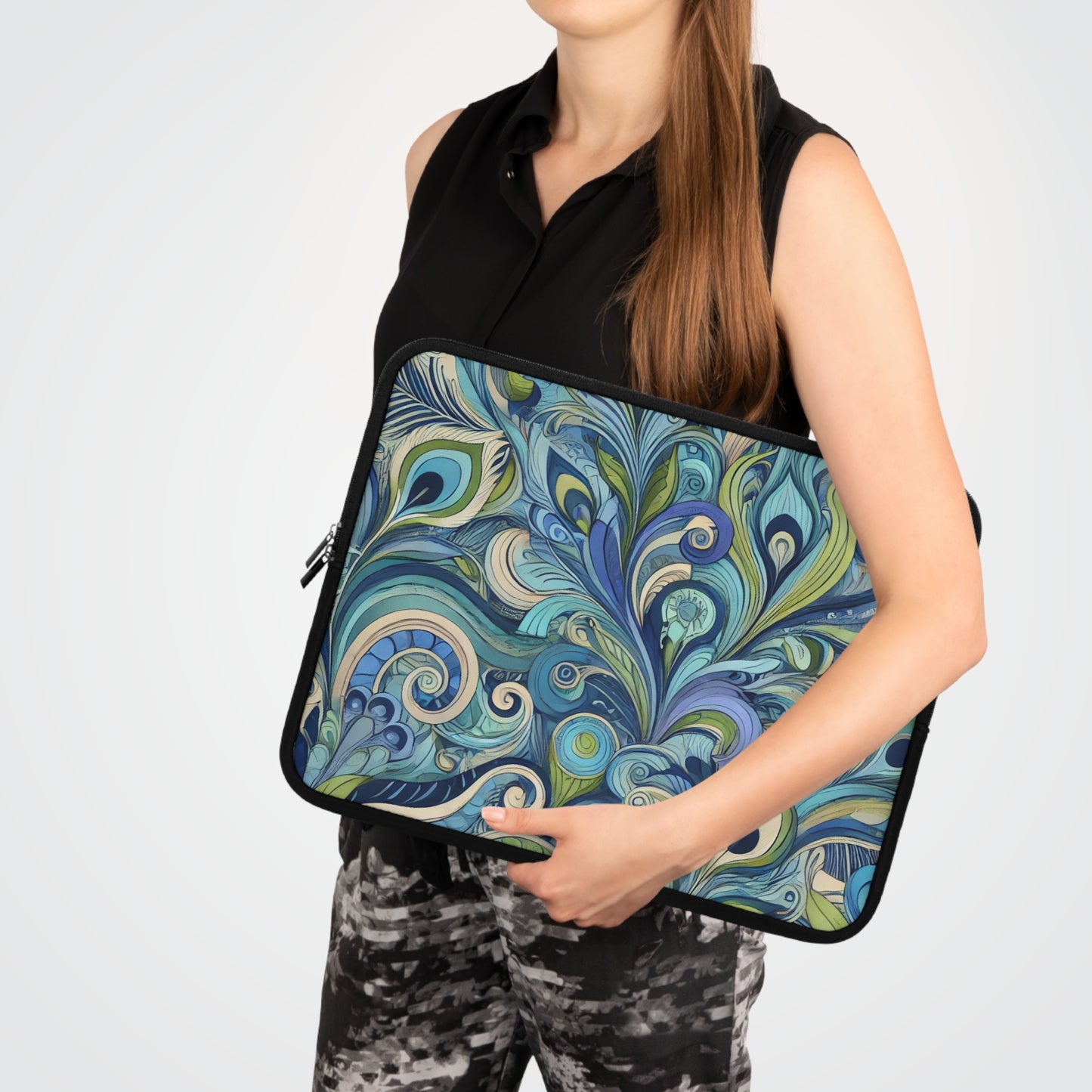 Tropical Laptop Sleeve, 5 Sizes - Perfect for Beach Lovers & Students / Feather Currents Blue