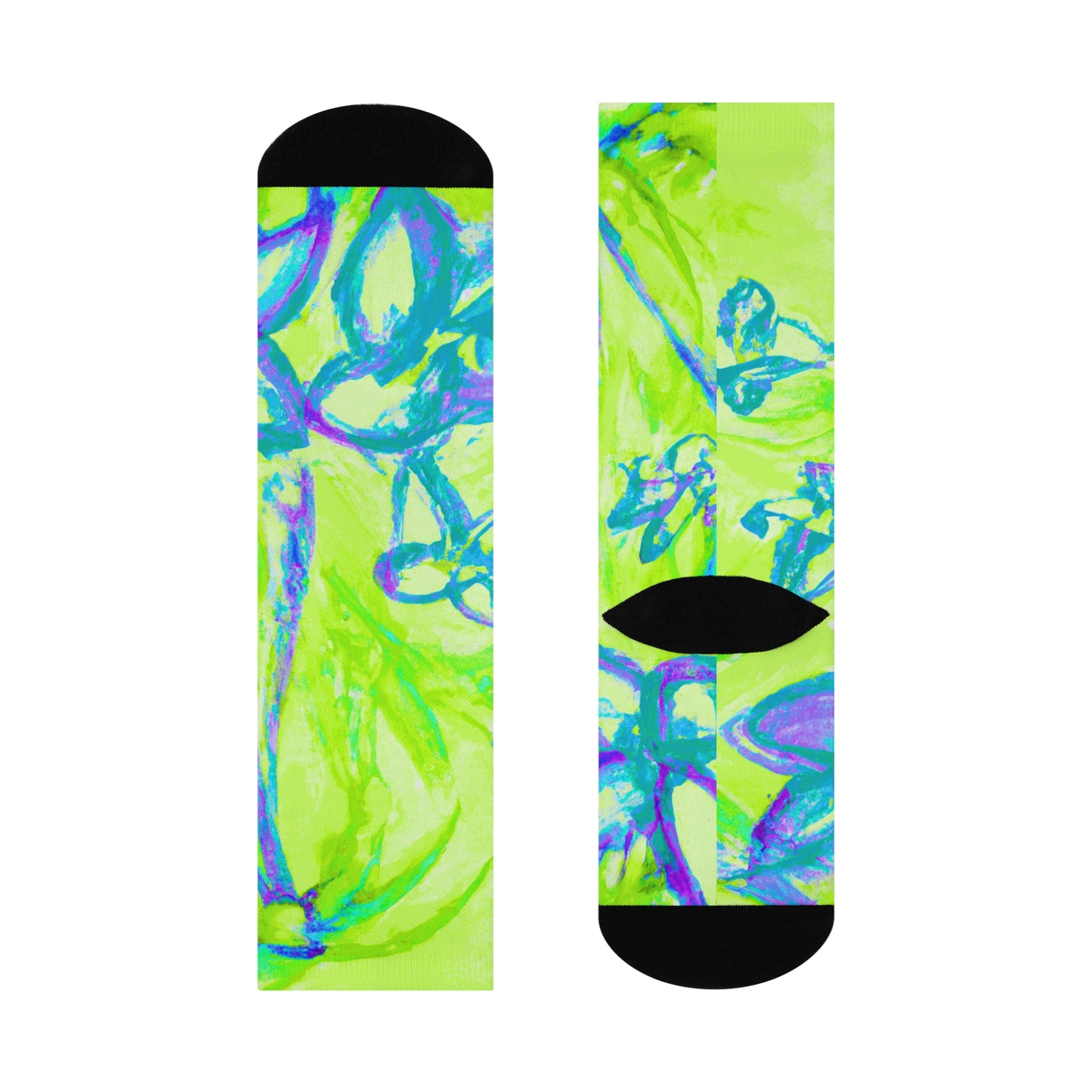 Cushioned Crew Socks - Tropical Doodles, Lime