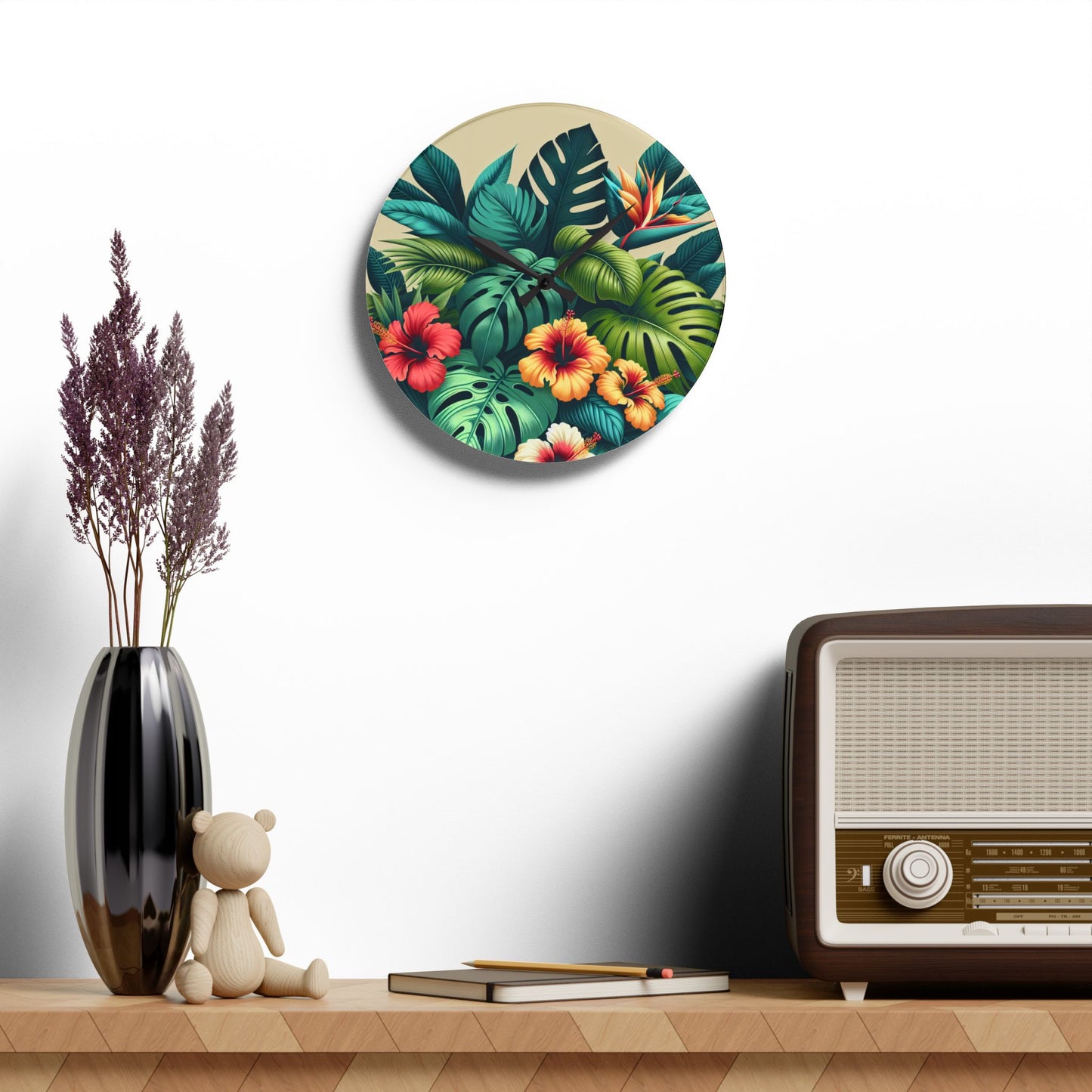 Acrylic Wall Clock, Exotic Flora