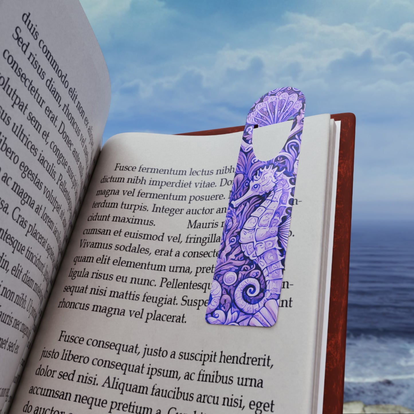 Bookmark - Aluminum, Sally the Seahorse / Amethyst