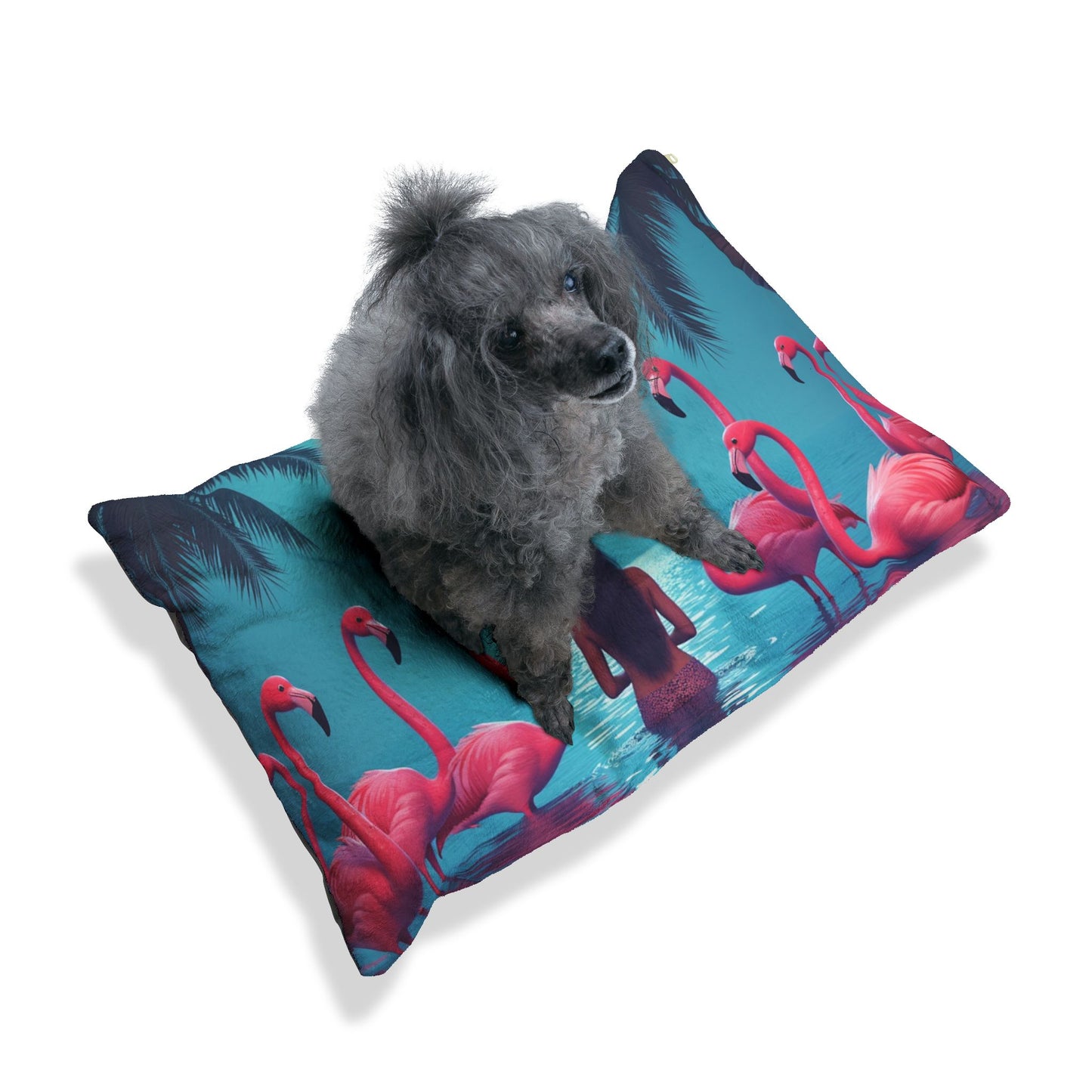 Pet Bed - Cozy and Fun Dog or Cat Bed for Beach Lovers / Moonlit Mermaid and Flamingos