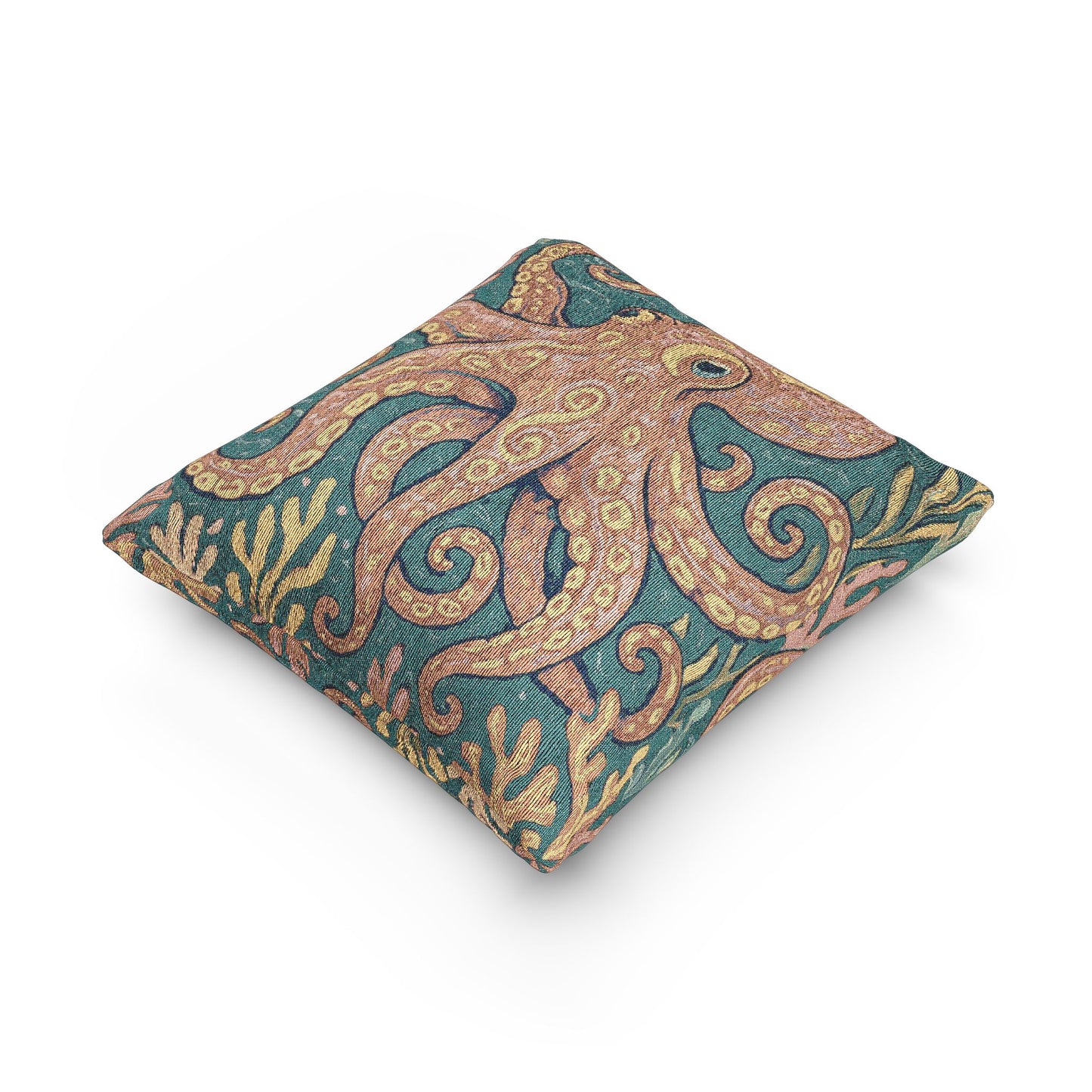 Woven Pillow, 17"W x 18"L ~ Octopus Kraken Joe, Red