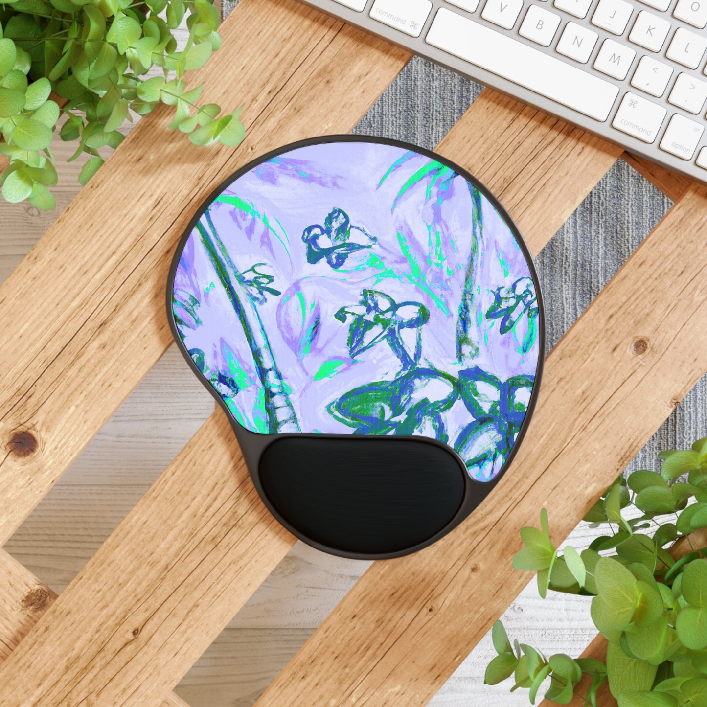 Tropical Doodles/Lilac Mouse Pad with Wrist Rest - Ergonomic Design for Home & Office