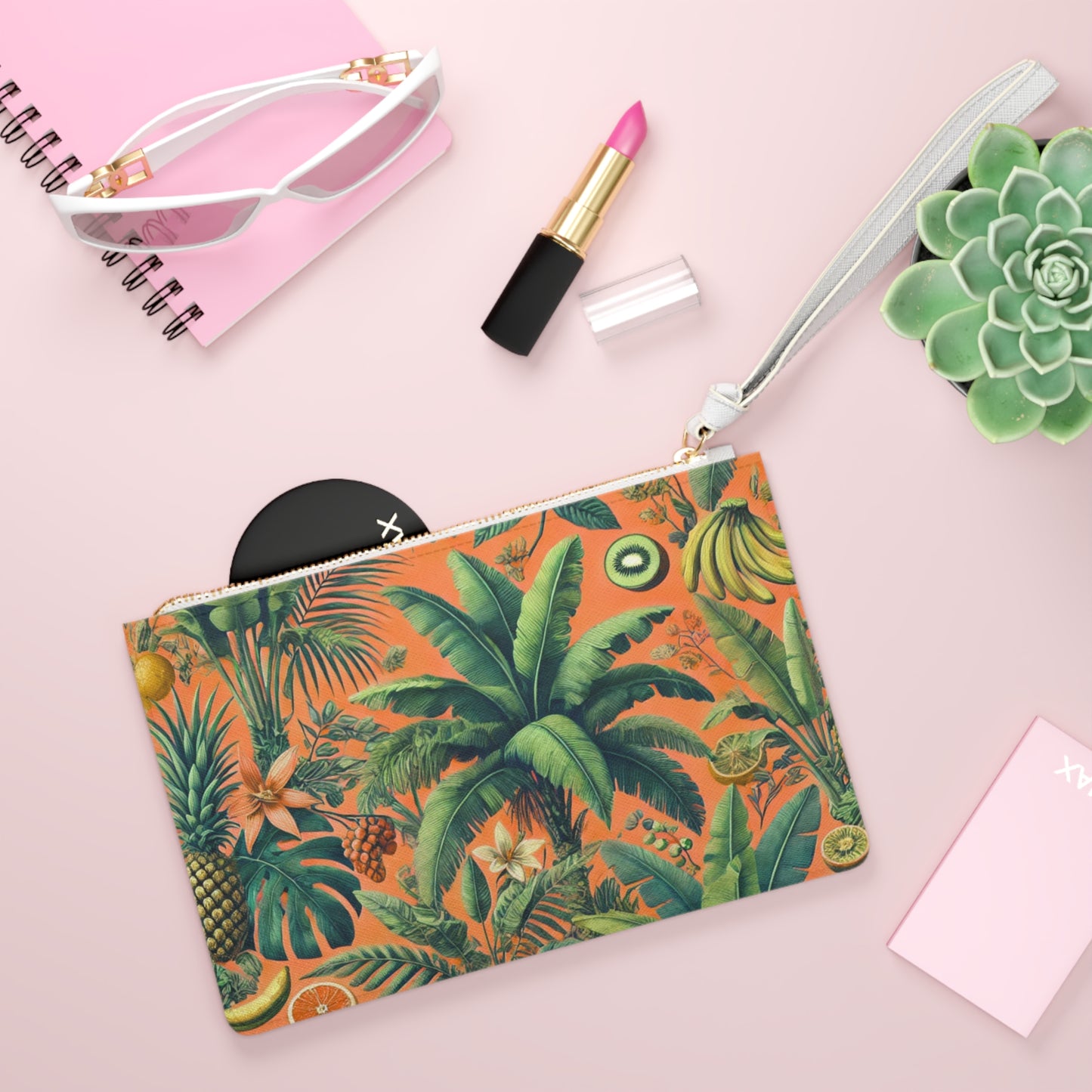 Tropical Faux Leather Clutch Bag - Perfect for Beach Adventures & Summer Vacations / More Tropical Fruit, Orange