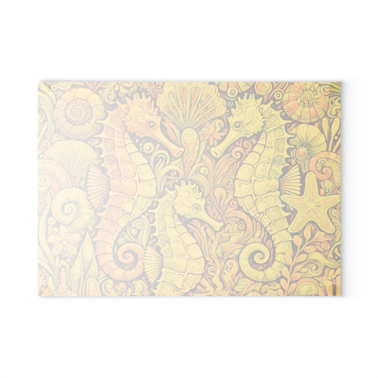 Glass Cutting Board, 2 sizes - Seahorses/Yellow