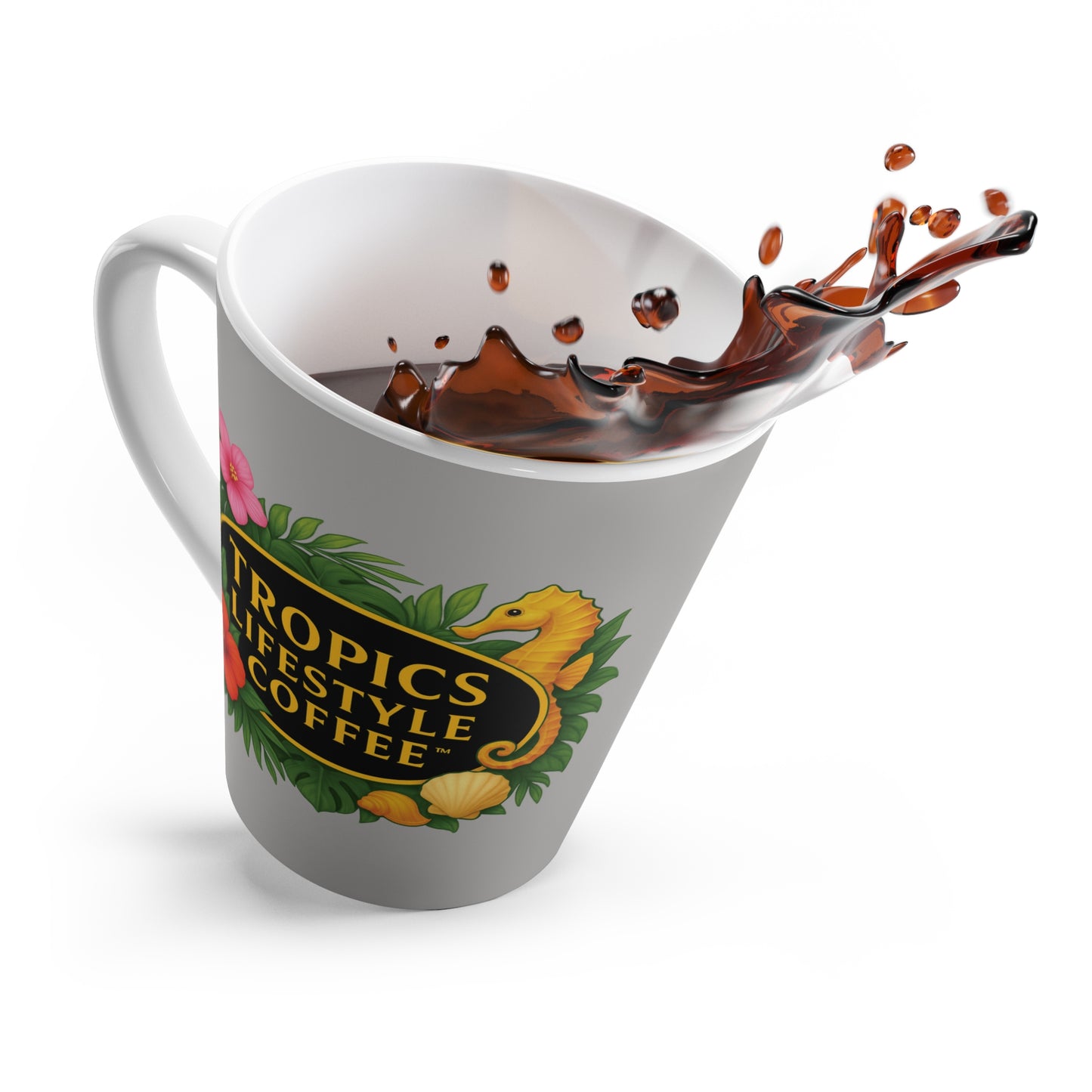 Latte White Mug - Seahorse Fantasy, Lt. Gray / TLCoffee Logo