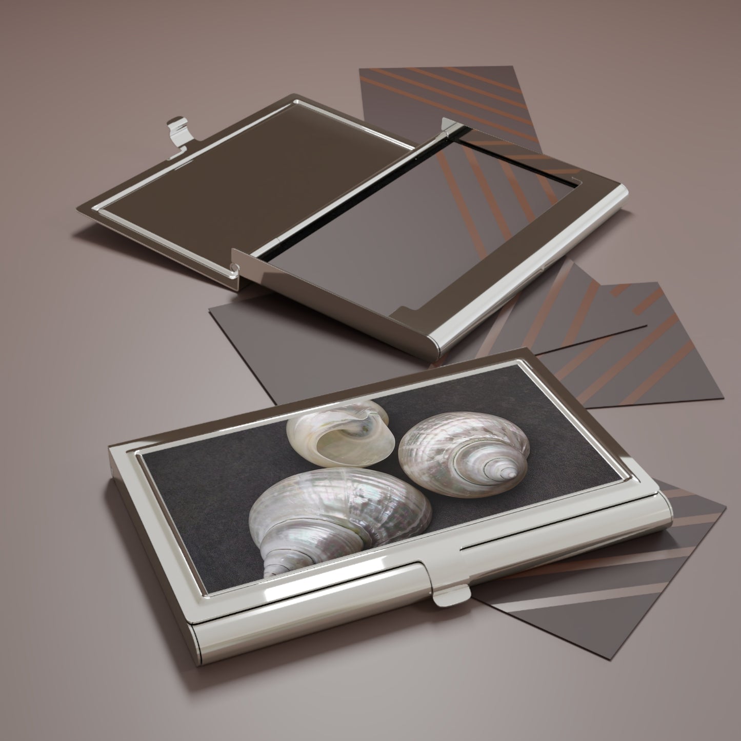 Business Card Holder/Case - Three White Nautilus