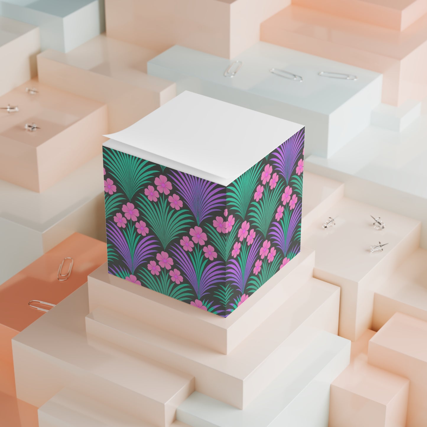 Note Cube - Midnight Hibiscus Deco/Pink