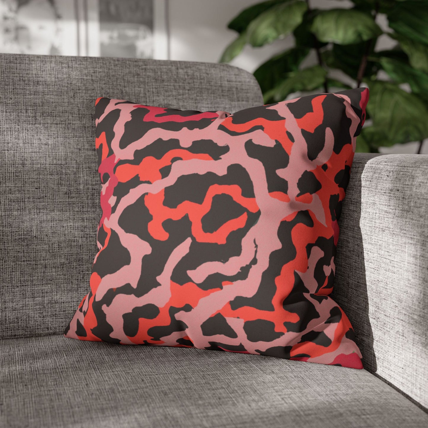 Faux Suede Square Pillowcase - Coral Threads/Red