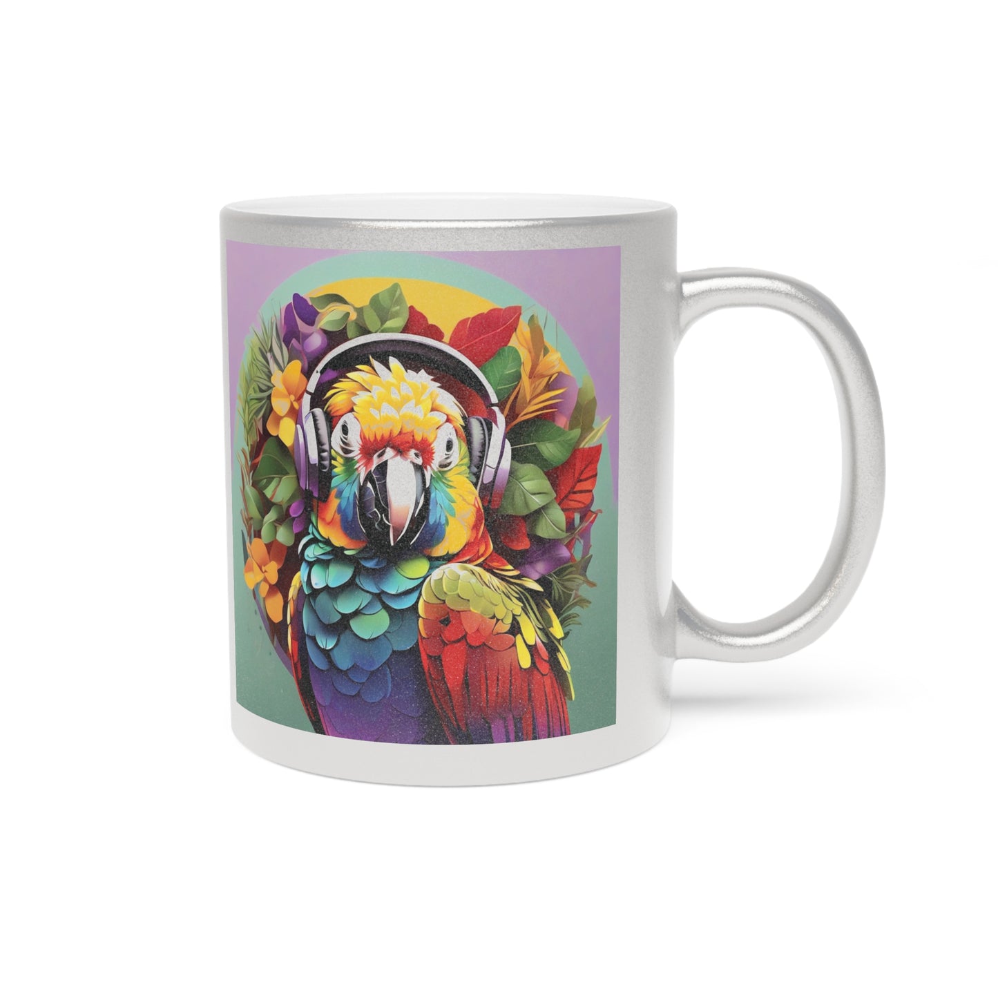Tropical Metallic Mug, Gold or Silver: Rockin' Out Parrot