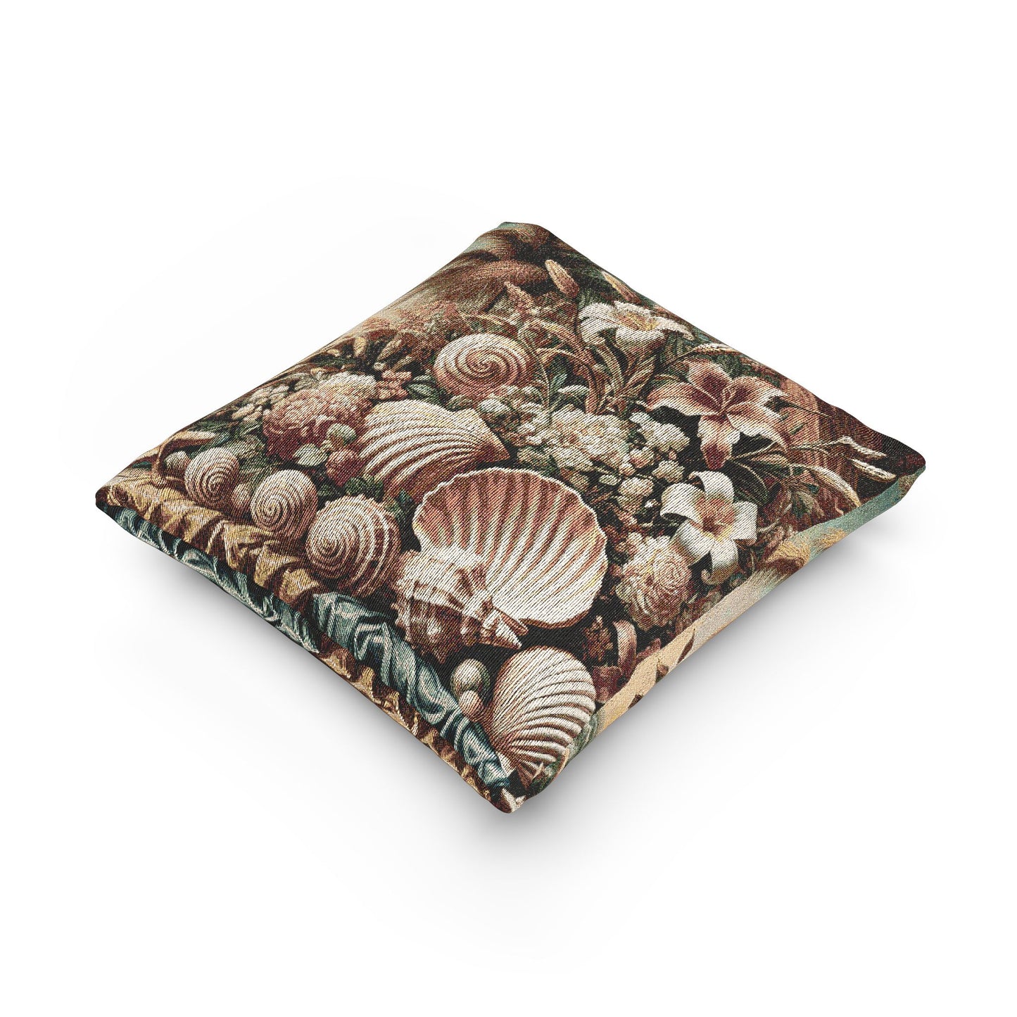 Woven Pillow, 17"W x 18"L ~ Shells and Flowers