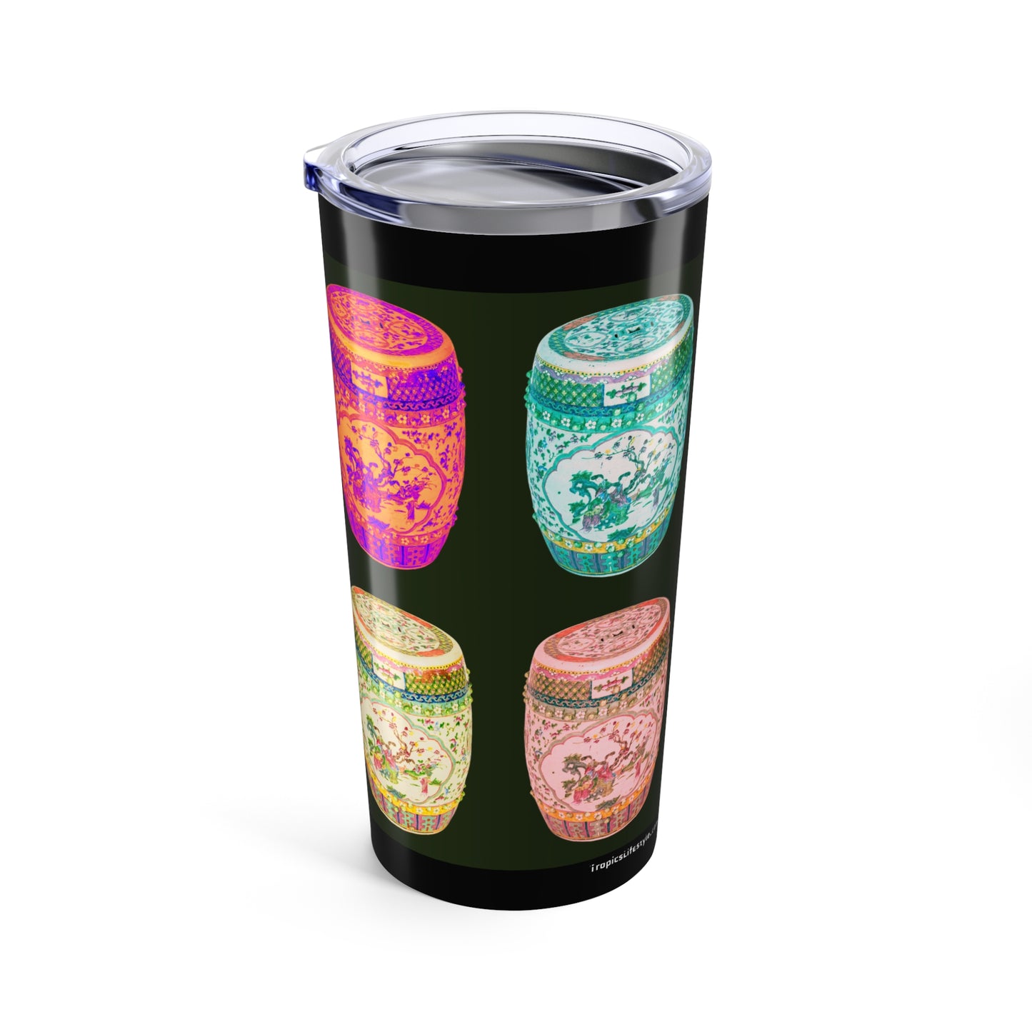 20oz Tropical Glossy Tumbler - Pop Art Porcelain Stools, Black