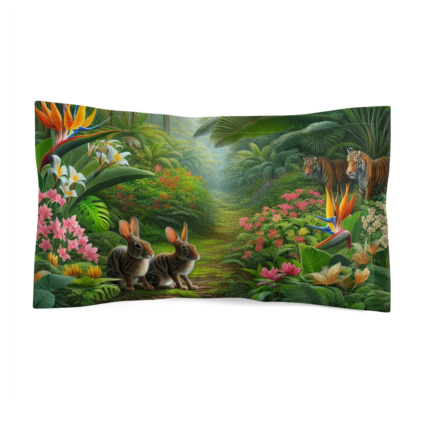 Microfiber Pillow Sham, 2 Sizes | Tropical Vibes for Relaxation / Hidden Rabbits