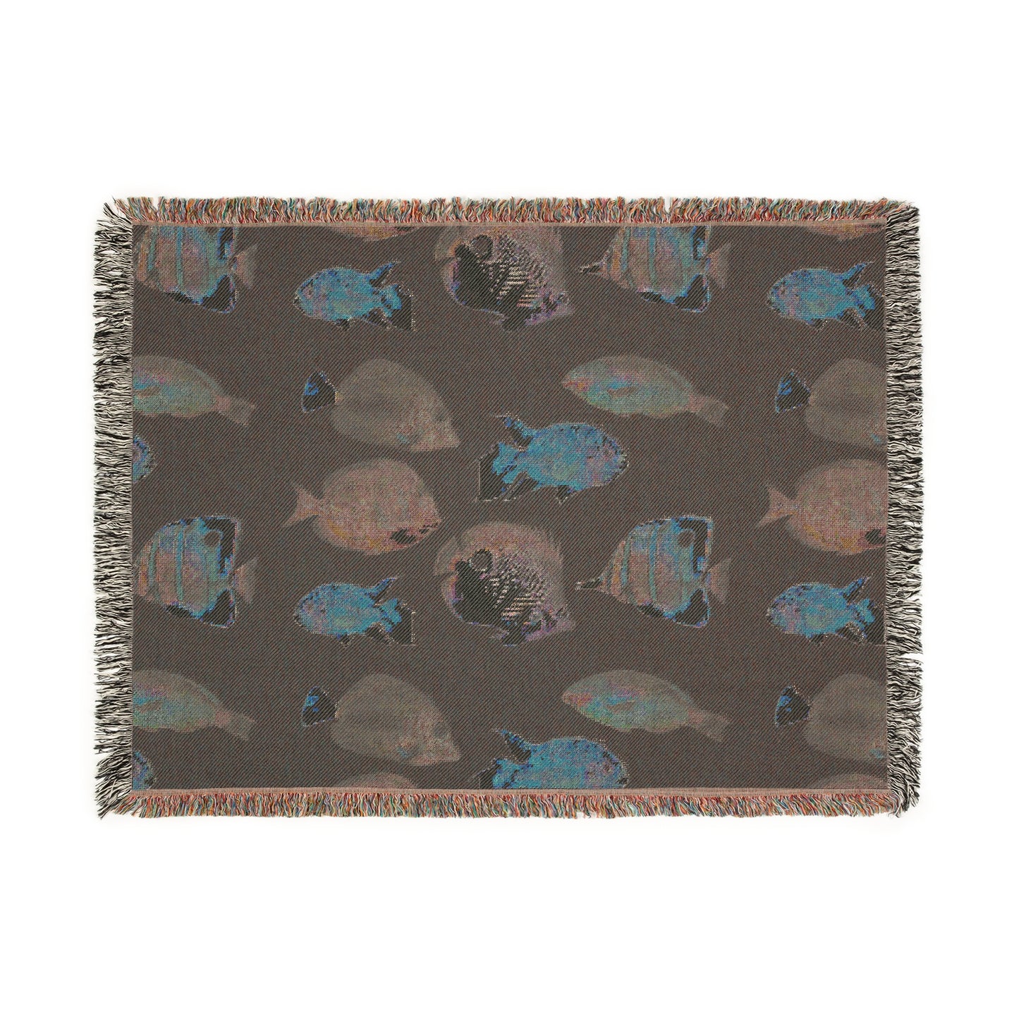 Tropical Woven Blanket, 3 Sizes - Coastal Home Decor / School of Fish, Black