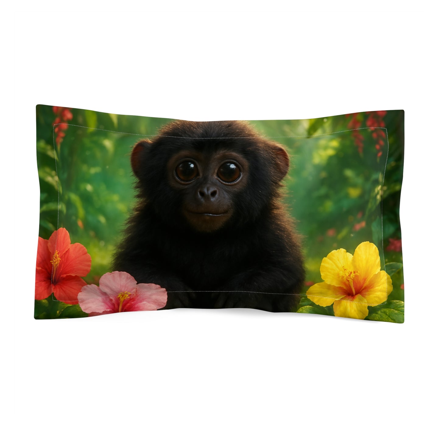 Microfiber Pillow Sham, 2 Sizes | Tropical Vibes for Relaxation / Baby Howler Monkey