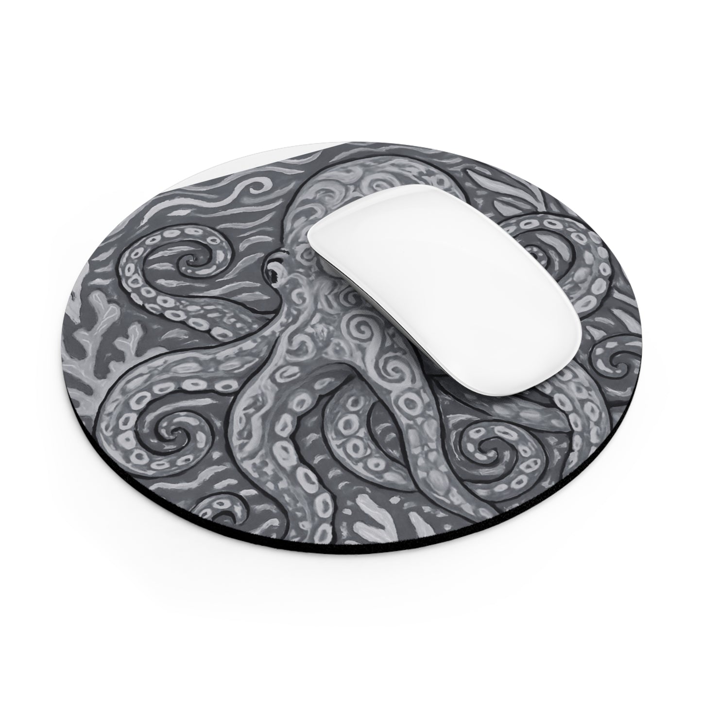Tropical Mouse Pad, 2 Shapes - Beach Vibes for Home Office & Gamer / Octopus Kraken Joe, Noir