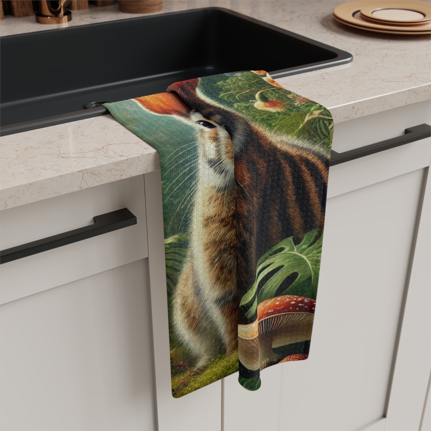 Microfiber Coffee/Tea Towel — Rainforest Sumatran Striped Rabbits