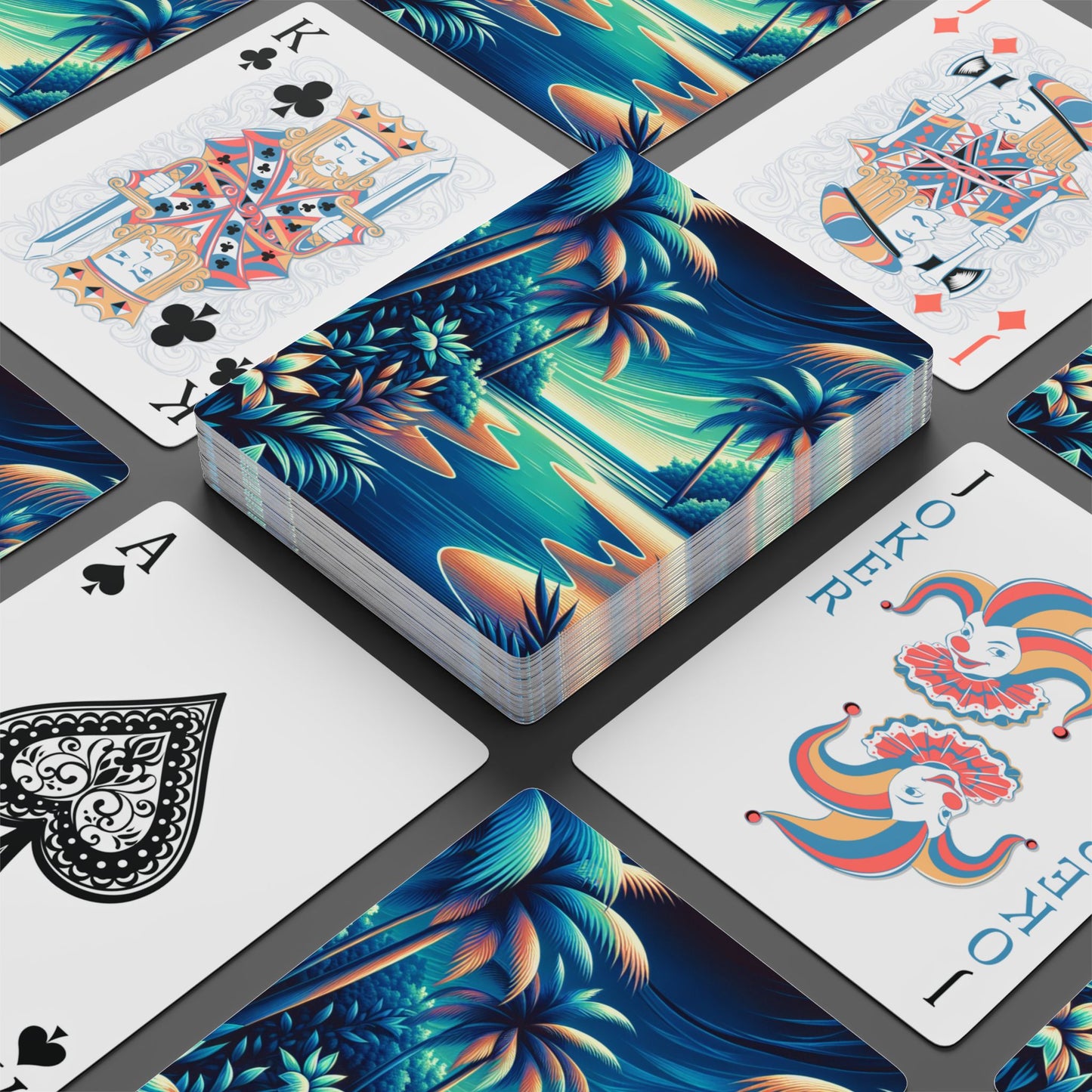 Poker Playing Cards - Neon Blues Beach