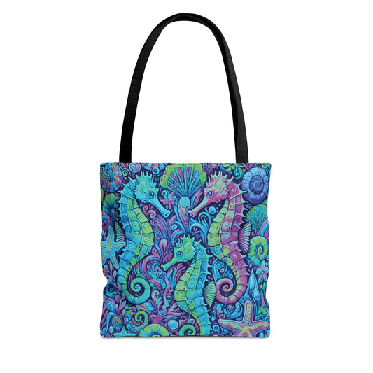 Turquoise Pop Seahorse Trio Tote Bag - 3 Sizes