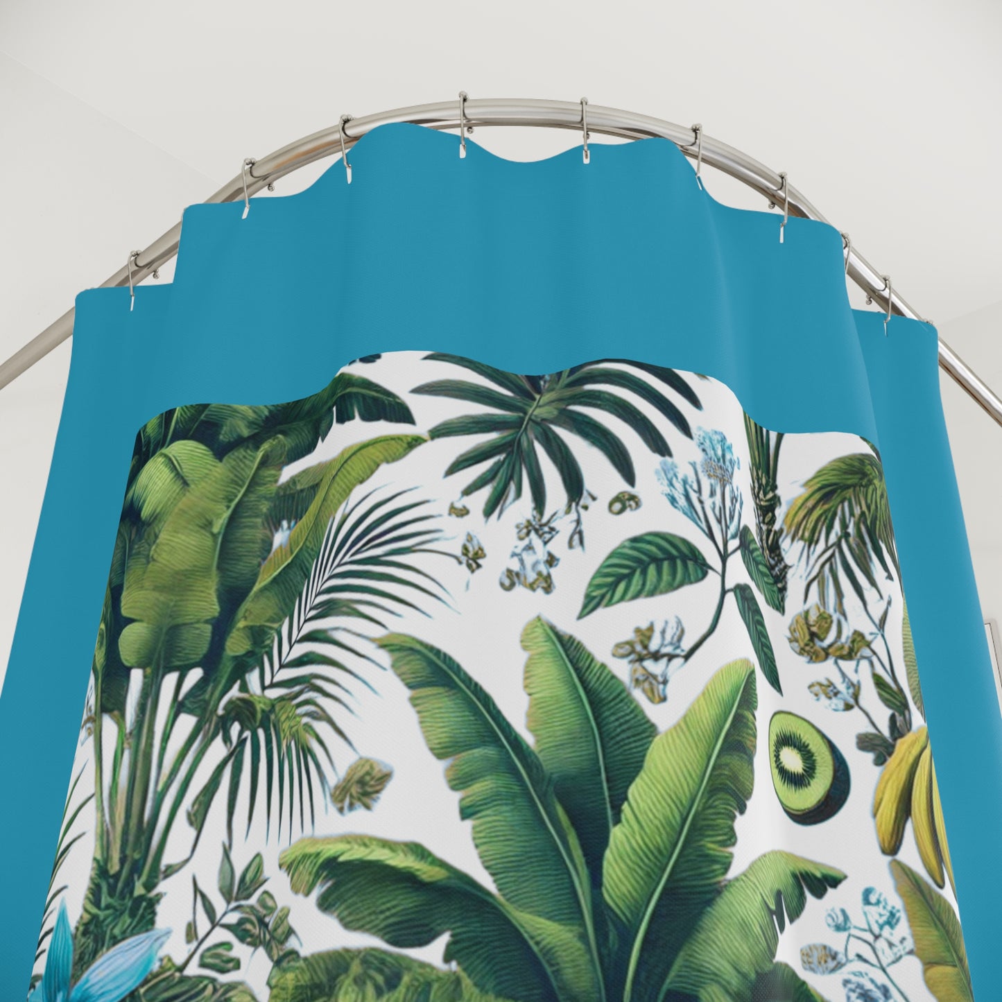 Palm Tree Shower Curtain - Ocean Bathroom Decor / Tropical Fruit/White, Turquoise