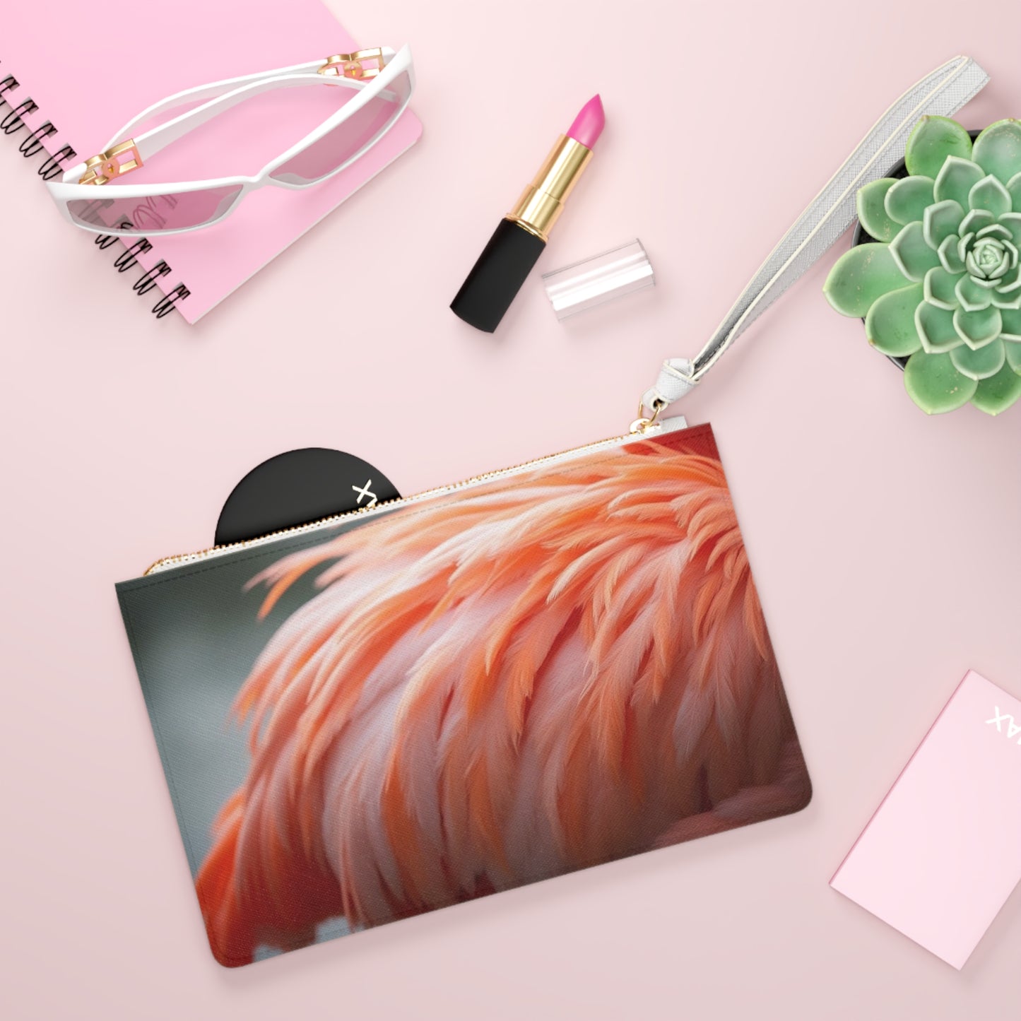 Tropical Faux Leather Clutch Bag - Perfect for Beach Adventures & Summer Vacations / Flamingo Feathers