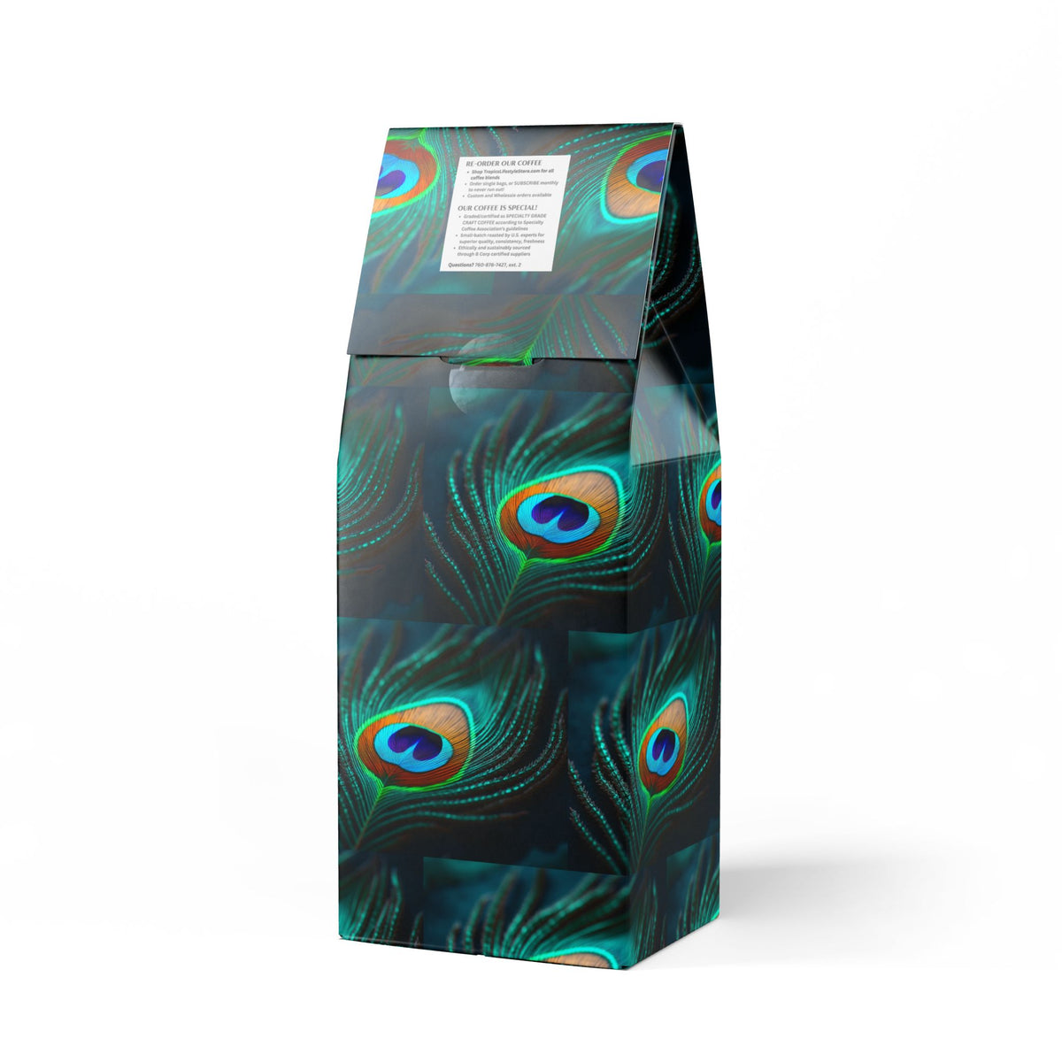 Rainforest Mist™ Single Origin DECAF (Medium Roast), Specialty Grade Craft Coffee / Peacock Eye Feather, Green