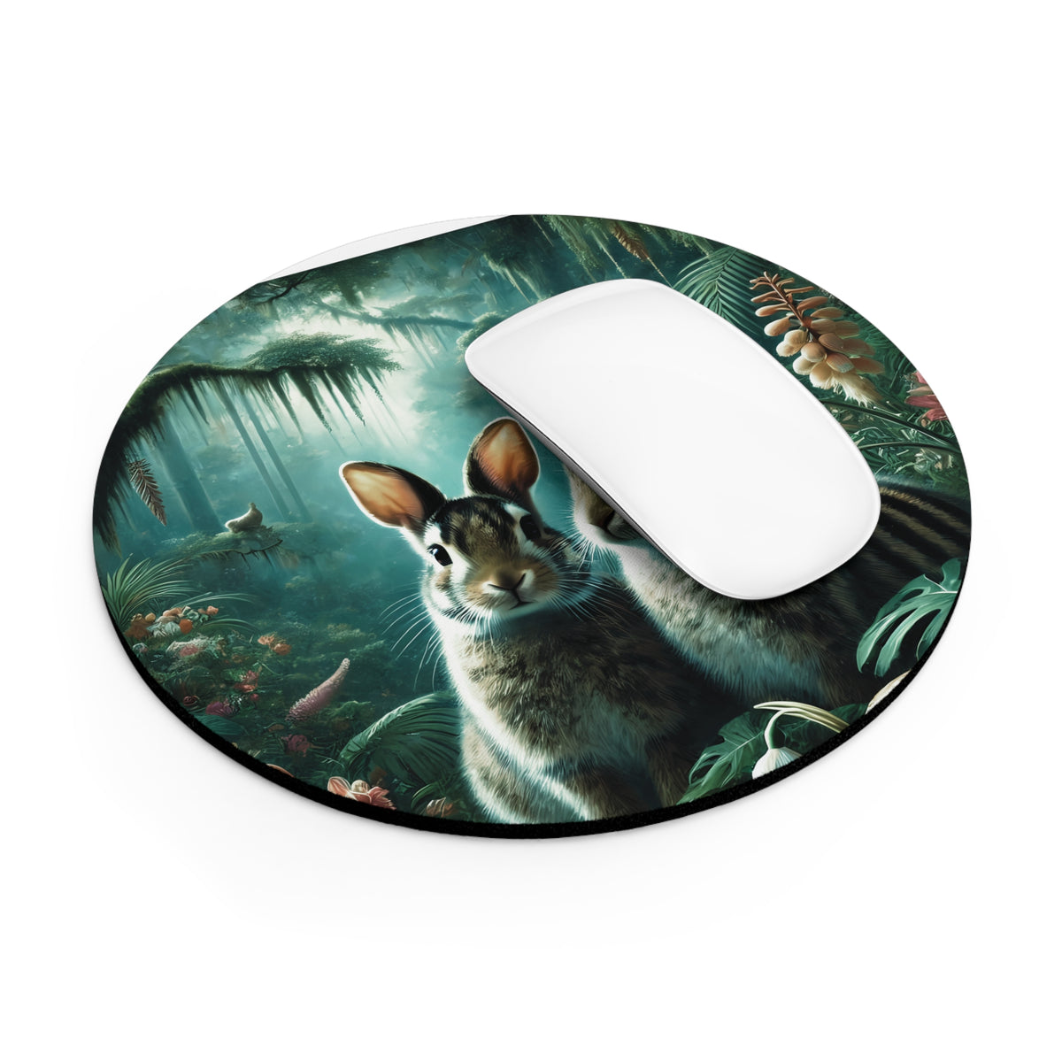 Tropical Mouse Pad, 2 Shapes -Rainforest Vibes for Home Office & Gamer / Two Sumatran Rabbits at Night