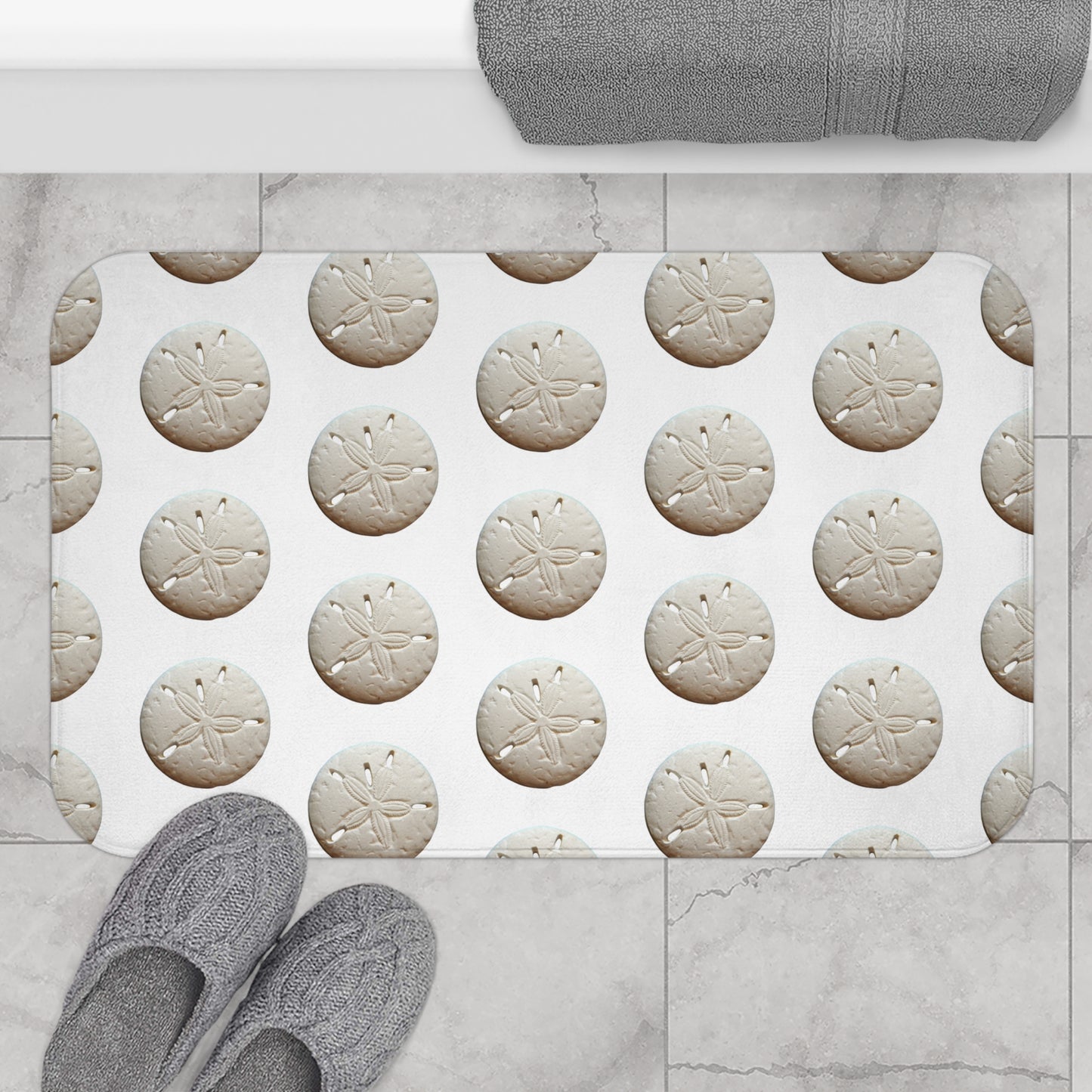 Real Sand Dollar/White Bath Mat, 2 Sizes - Tropical Vibes for Home Decor
