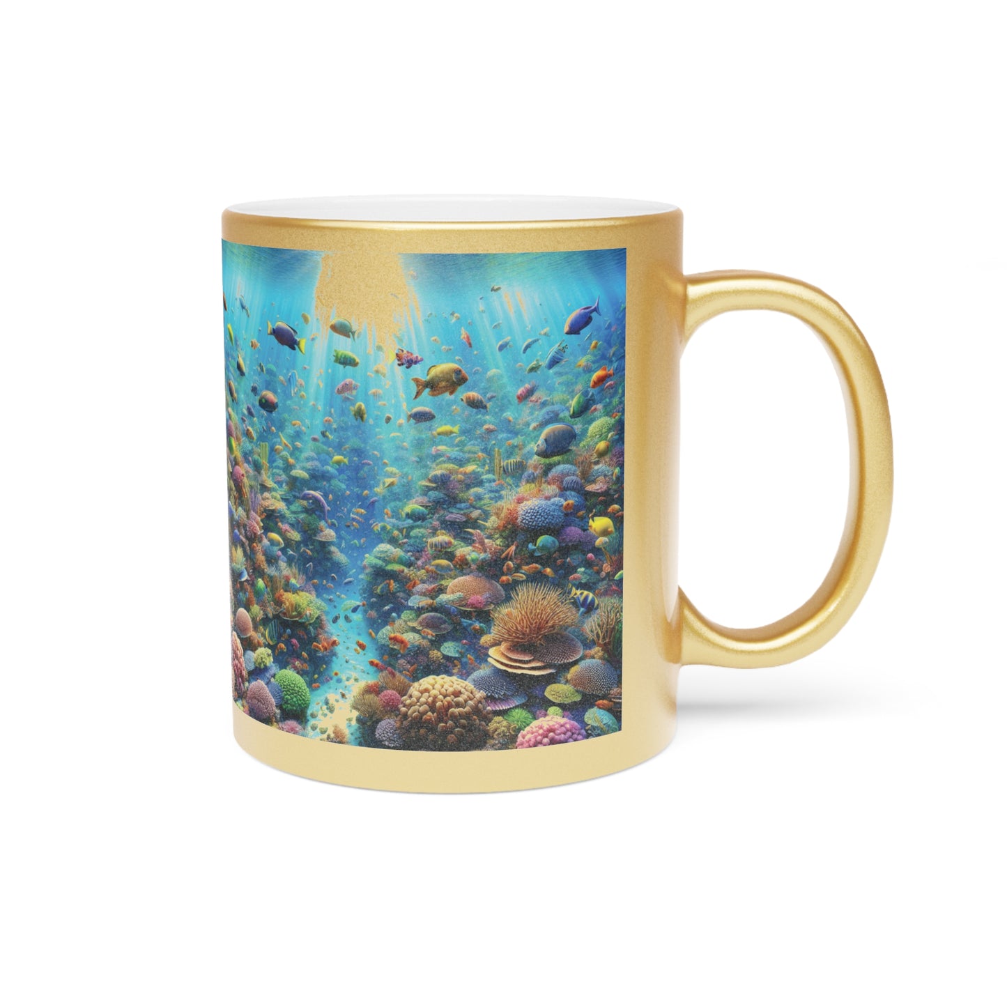 Tropical Metallic Mug, Gold or Silver - Busy Coral Reef