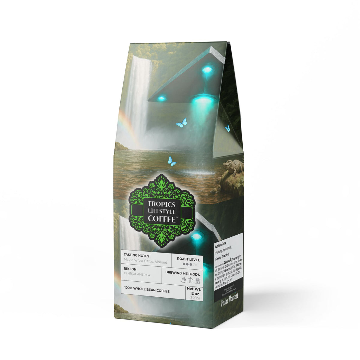 Palm Harvest Blend™ (Medium Roast) Specialty Grade Craft Coffee / UFO and Waterfall