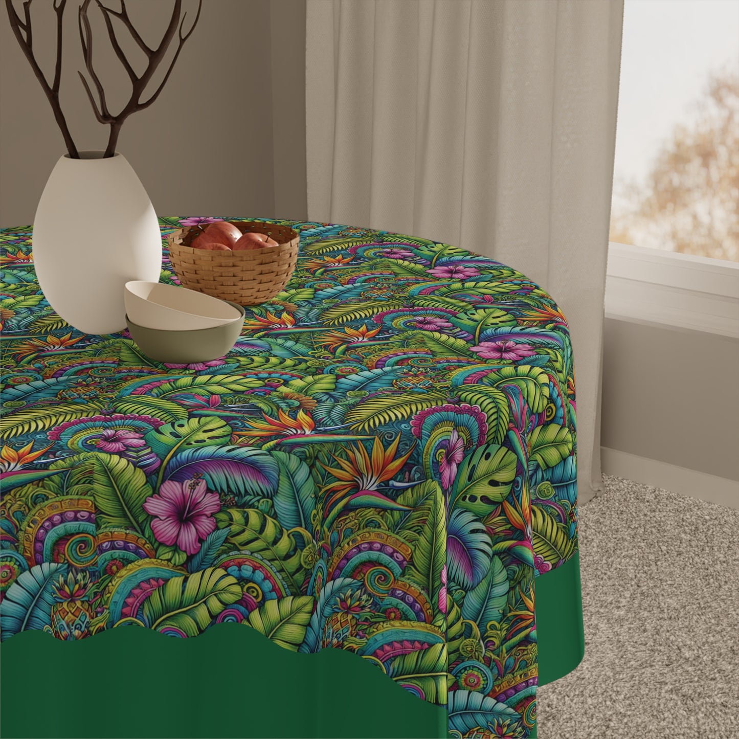 Rainforest Blooms/Dark Green ~ Square Tablecloth, 55" x 55"