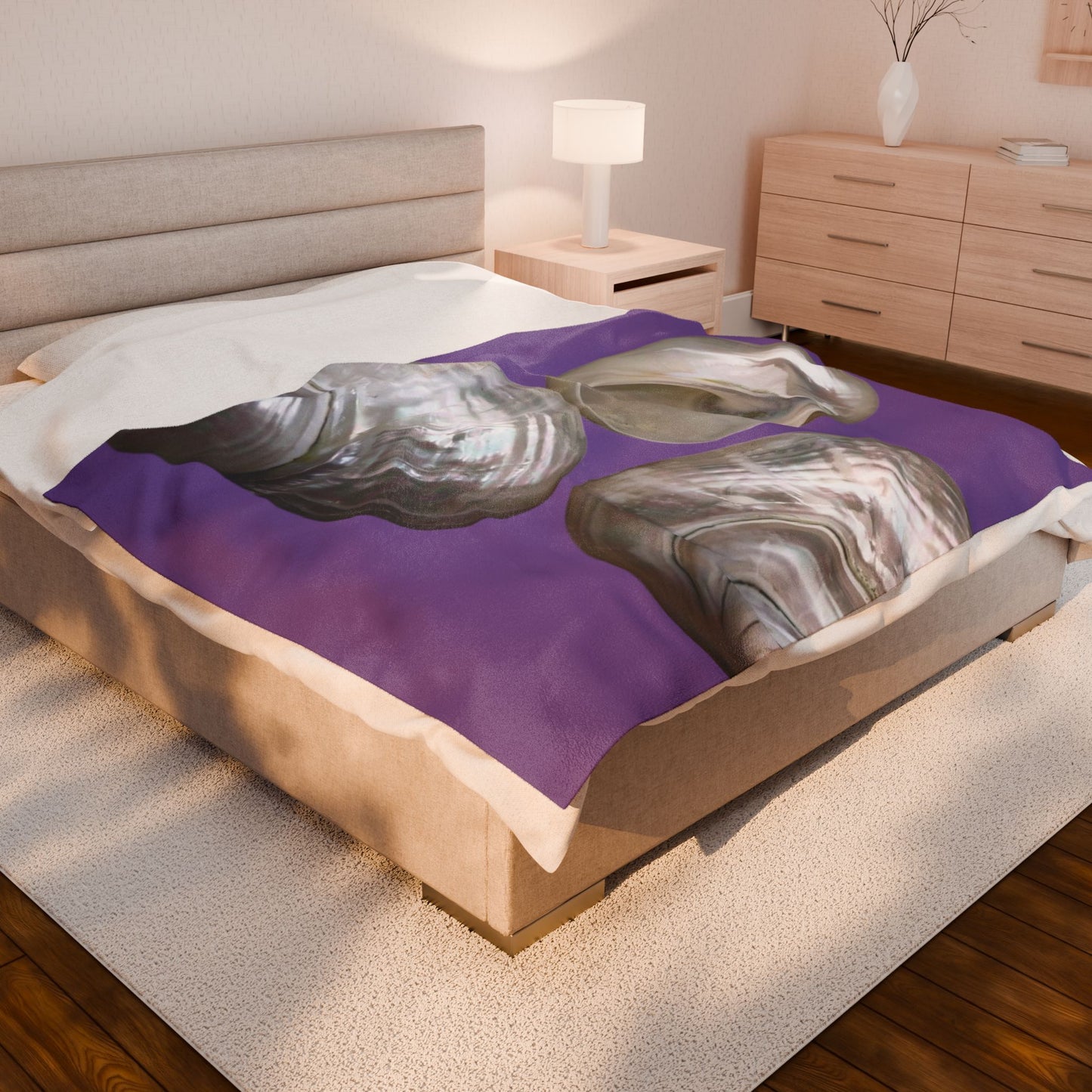 Tropical WOW White Nautilus Trio/Purple Velveteen Plush Blanket - Cozy Home Decor for Coastal Lovers