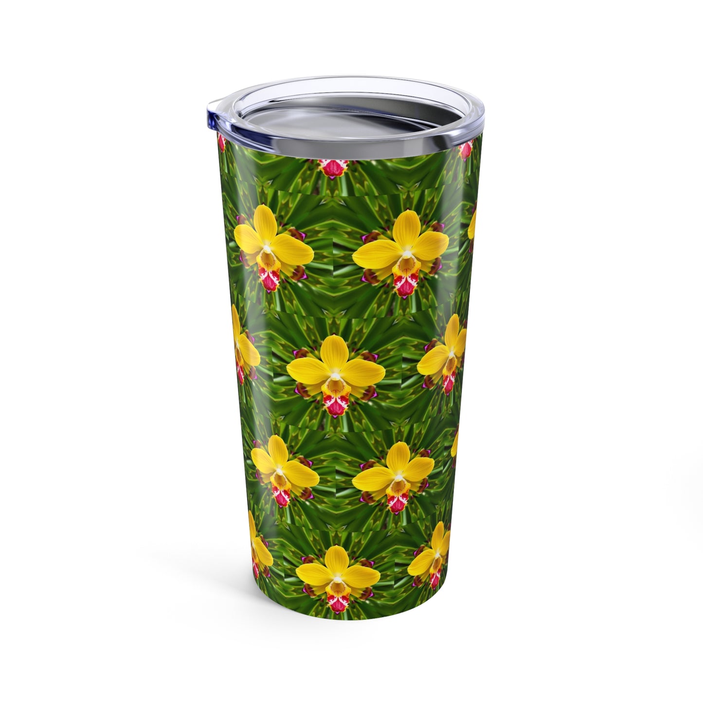20oz Tropical Glossy Tumbler - Yellow Orchid Kaleidoscope